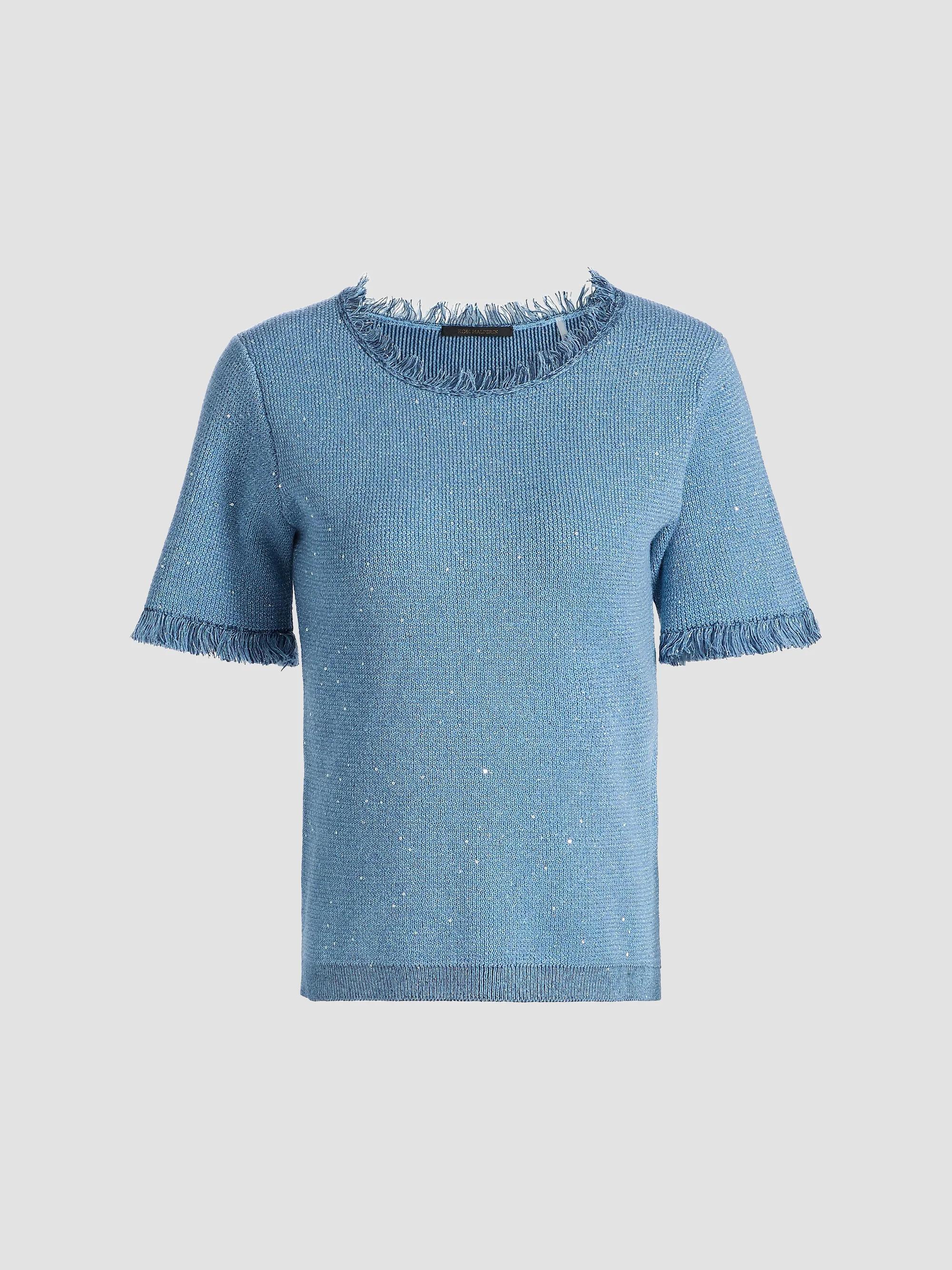 こーか Kobi Halperin Kate Fray-Trim Short-Sleeve Linen-Blend Sweater