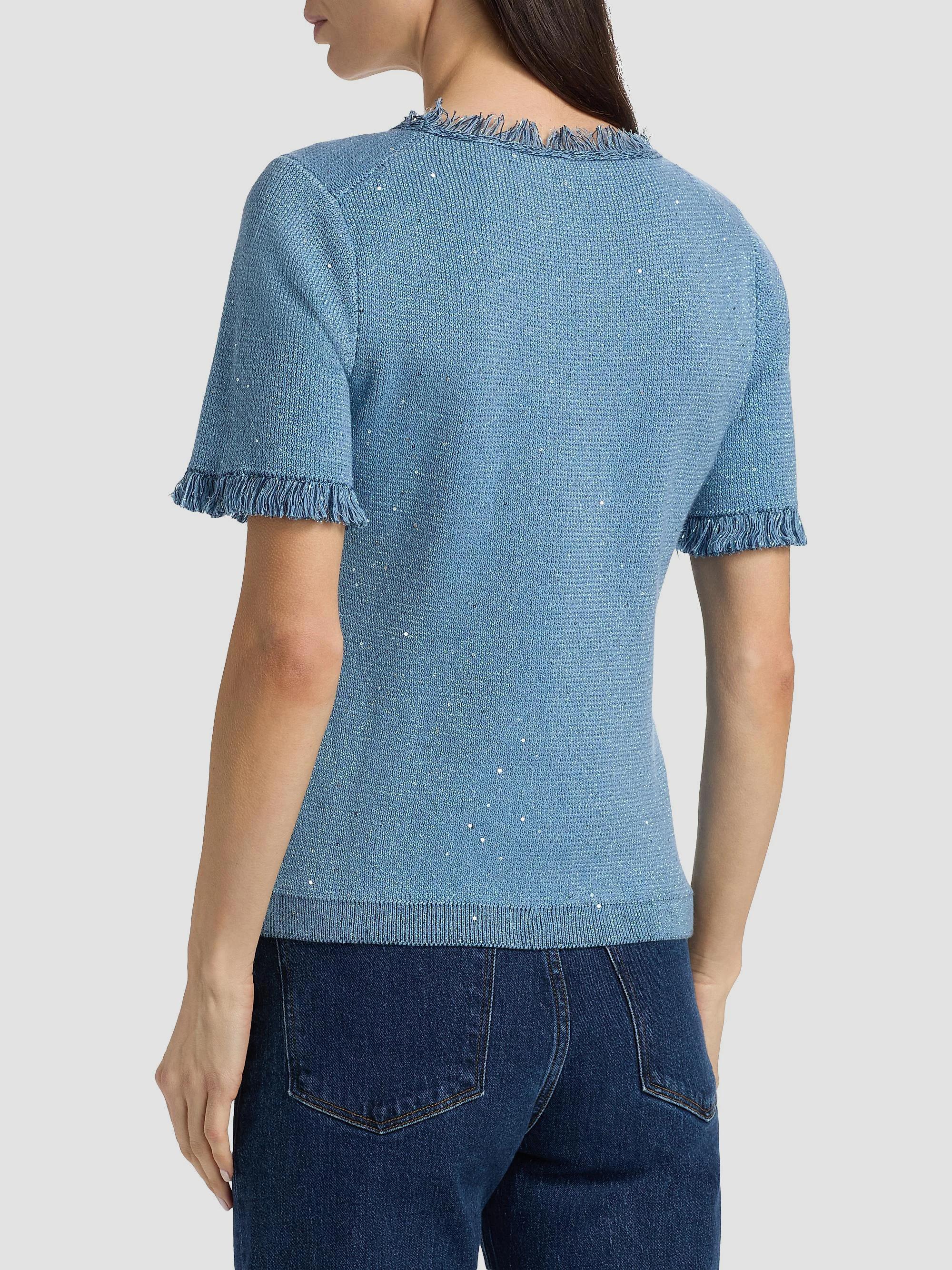 Kobi Halperin Kate Fray-Trim Short-Sleeve Linen-Blend Sweater