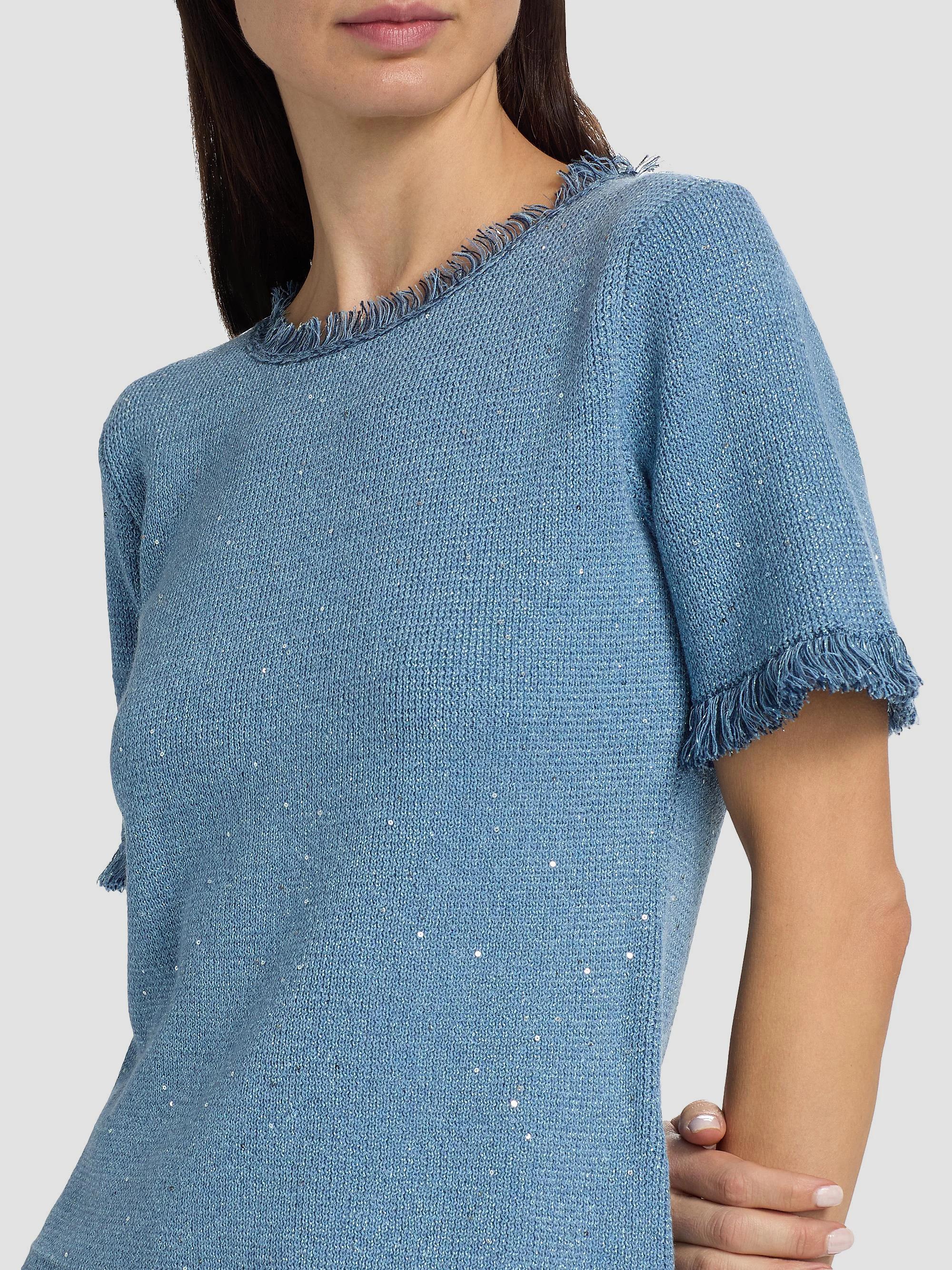 Kobi Halperin Kate Fray-Trim Short-Sleeve Linen-Blend Sweater