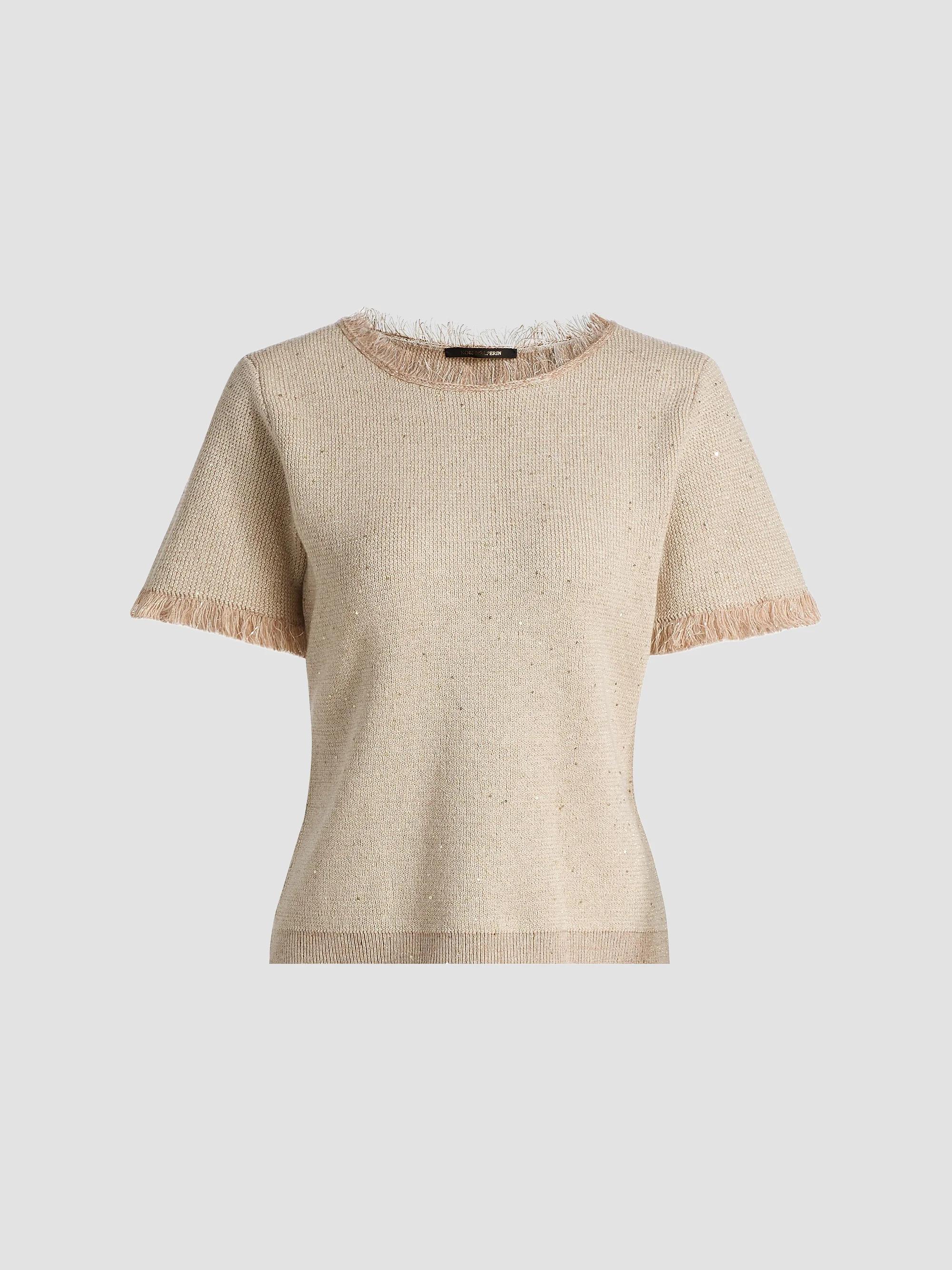 Kobi Halperin Kate Fray-Trim Short-Sleeve Linen-Blend Sweater