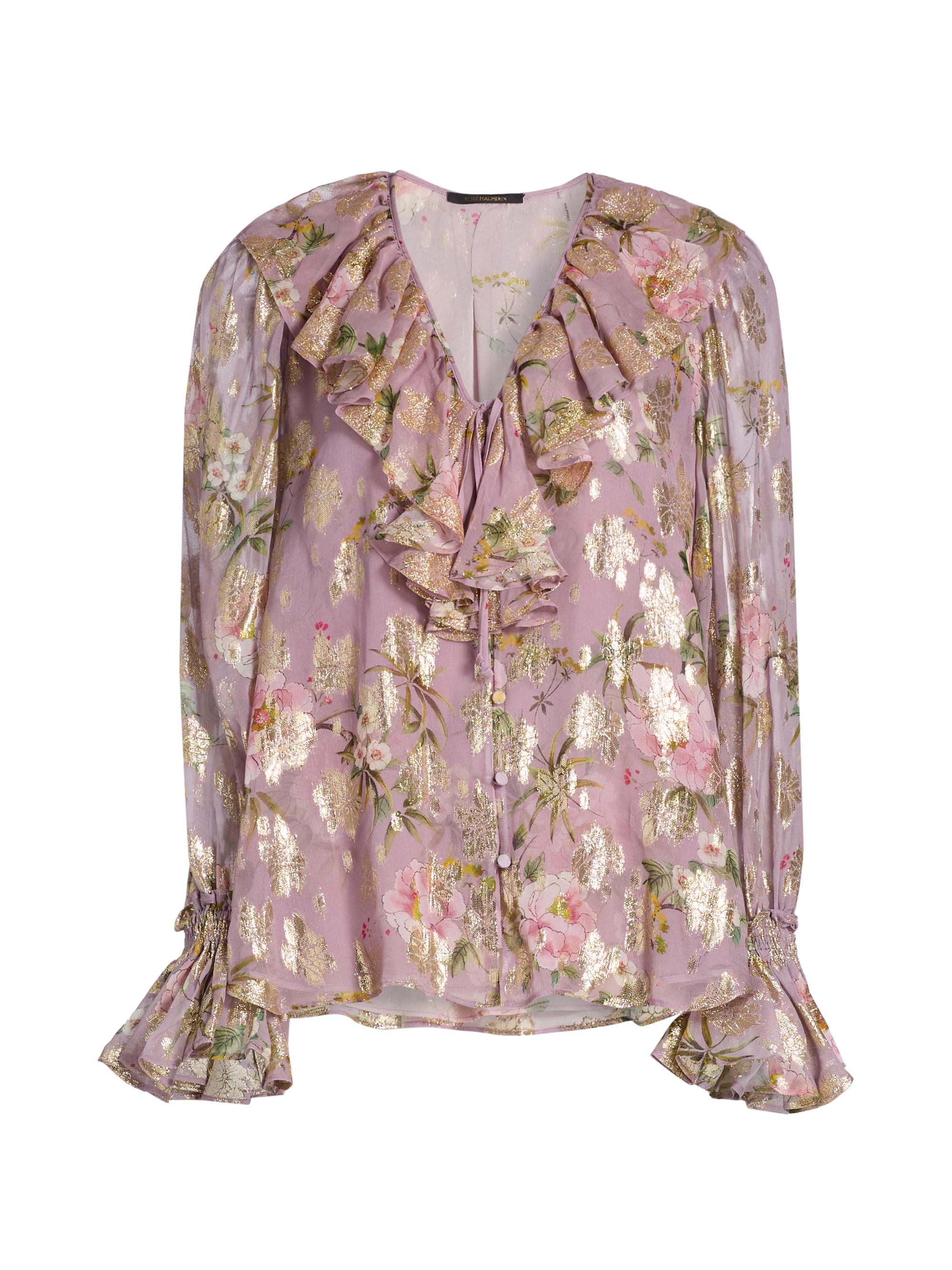 Kobi Halperin Women's Leia Metallic Floral Jacquard Ruffle Blouse - Rose Multi