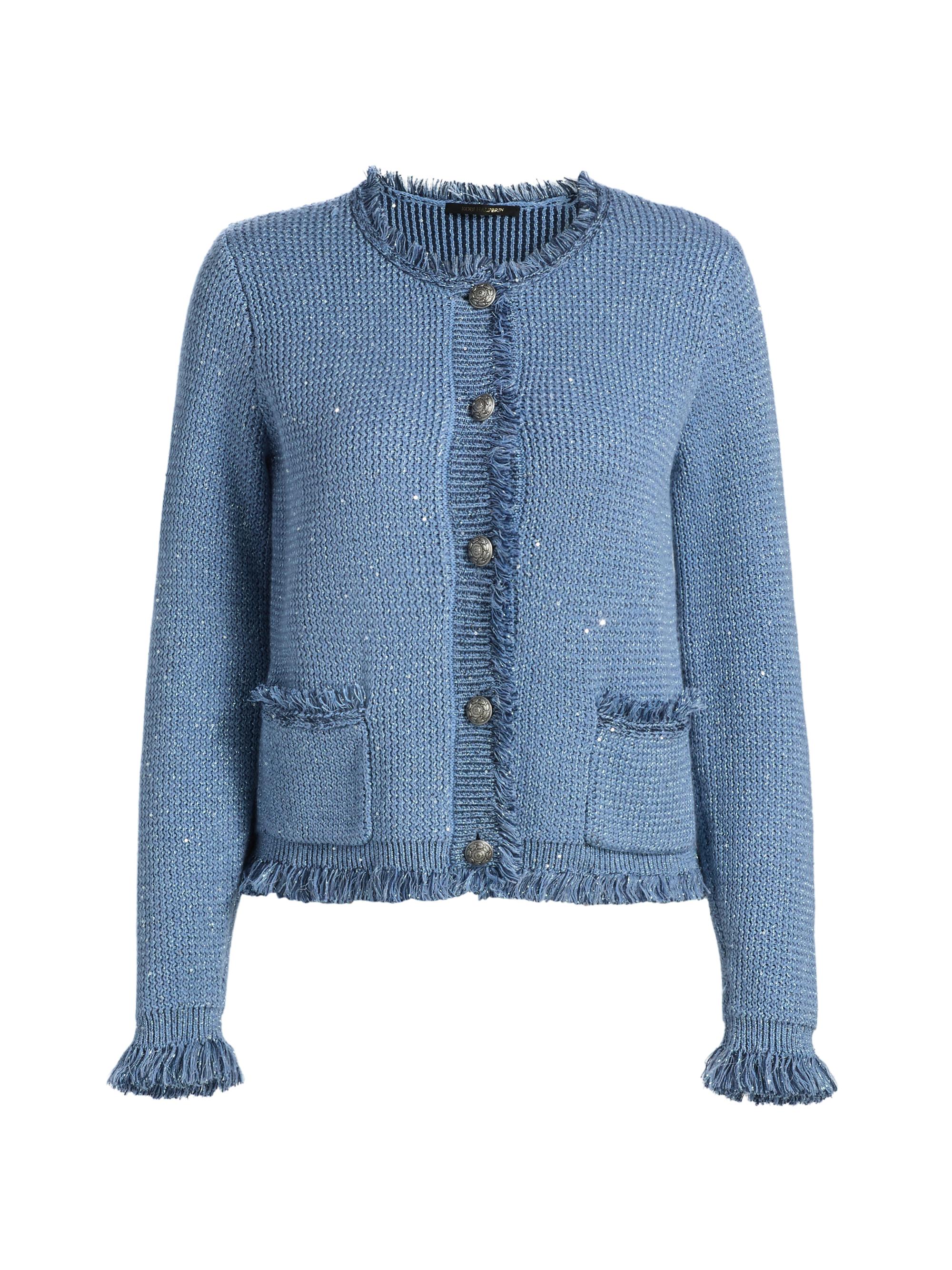 Kobi Halperin Women's Kailey Metallic-Knit Frayed Linen-Blend Cardigan - Blue