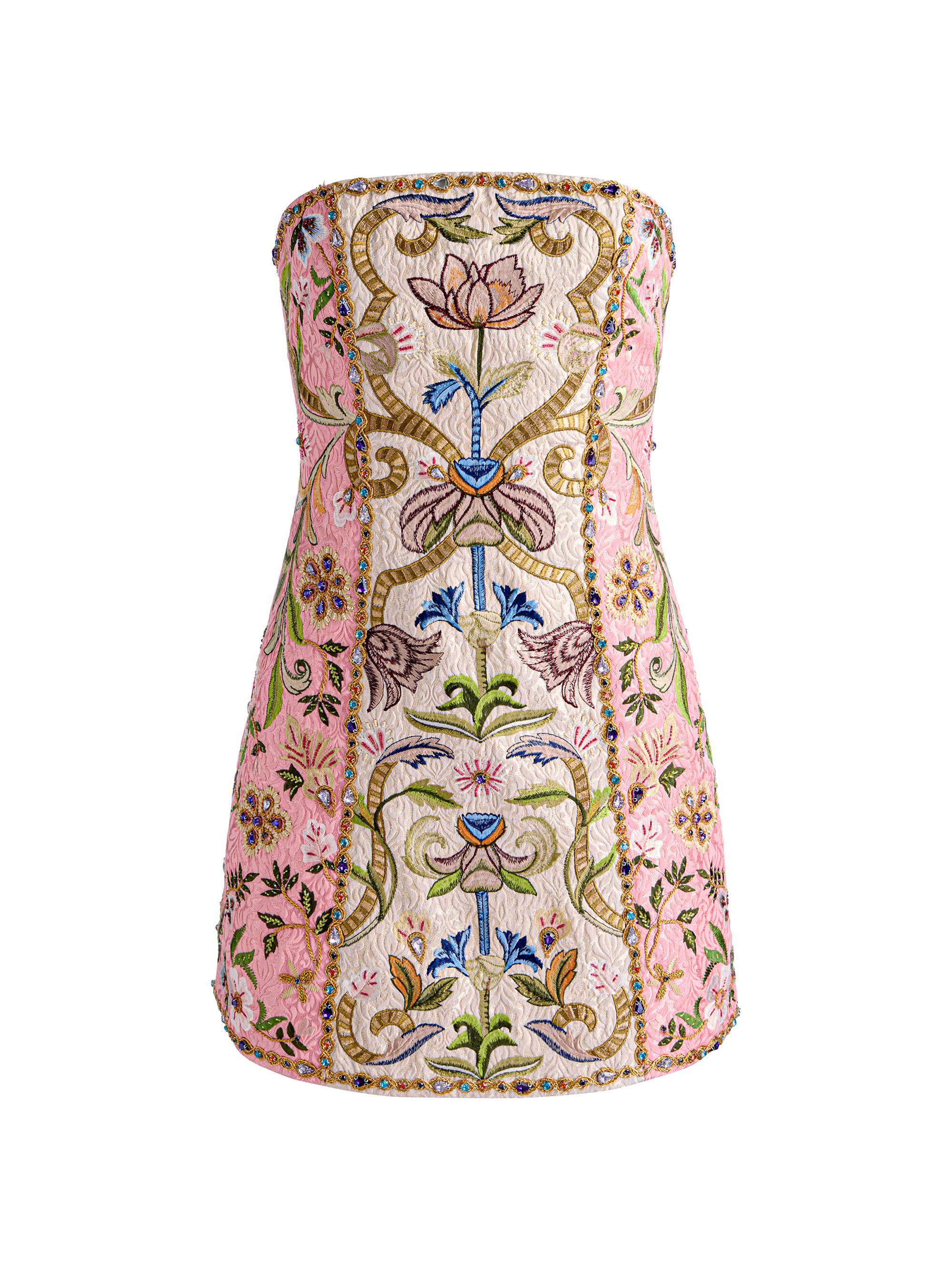 ALICE + OLIVIA Katia Embellished Floral-Embroidered Strapless Minidress