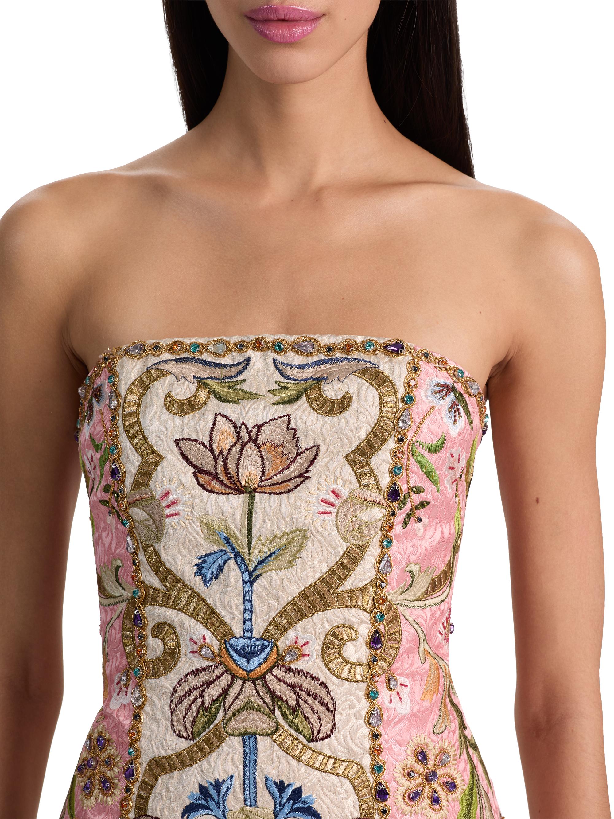 white christmas dresses Mac Duggal Strapless Brocade A-Line Midi Dress main image 1