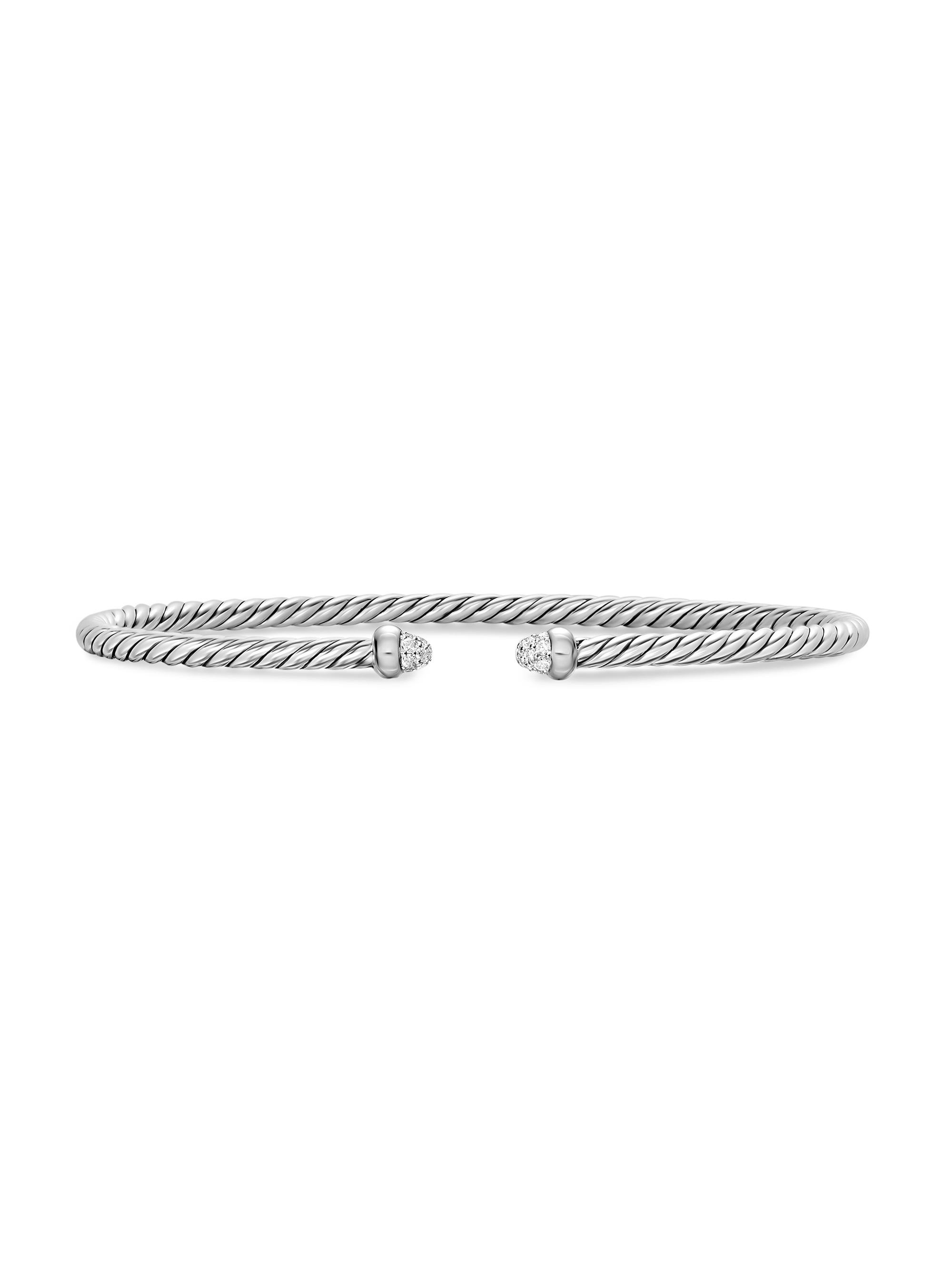 David Yurman Women's Micro Cable Flex Bracelet in Sterling Silver - Diamond