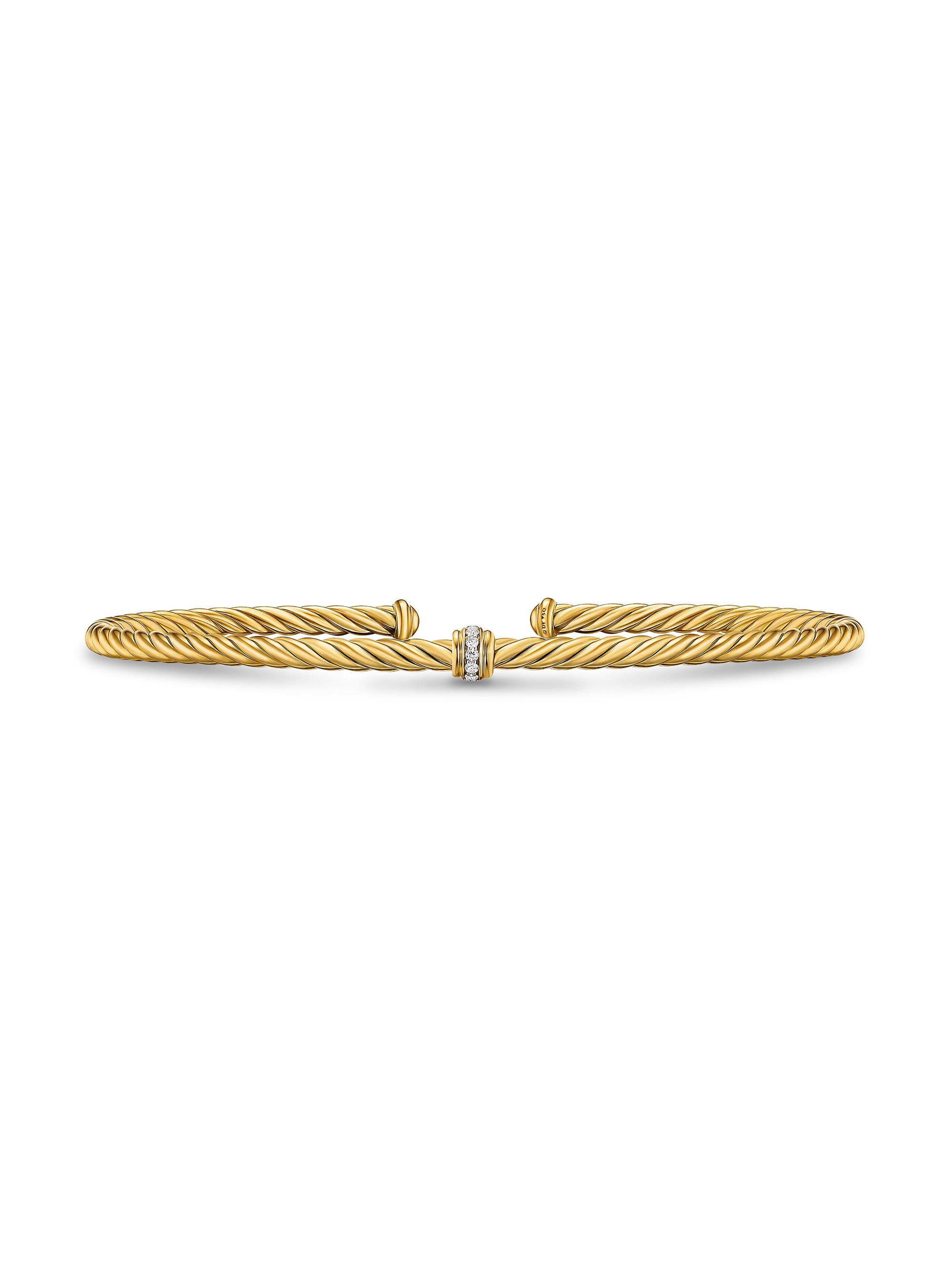 David Yurman Women's Micro Cablespira Flex Center Station Bracelet in 18K Yellow Gold, 2.6MM - Diamond