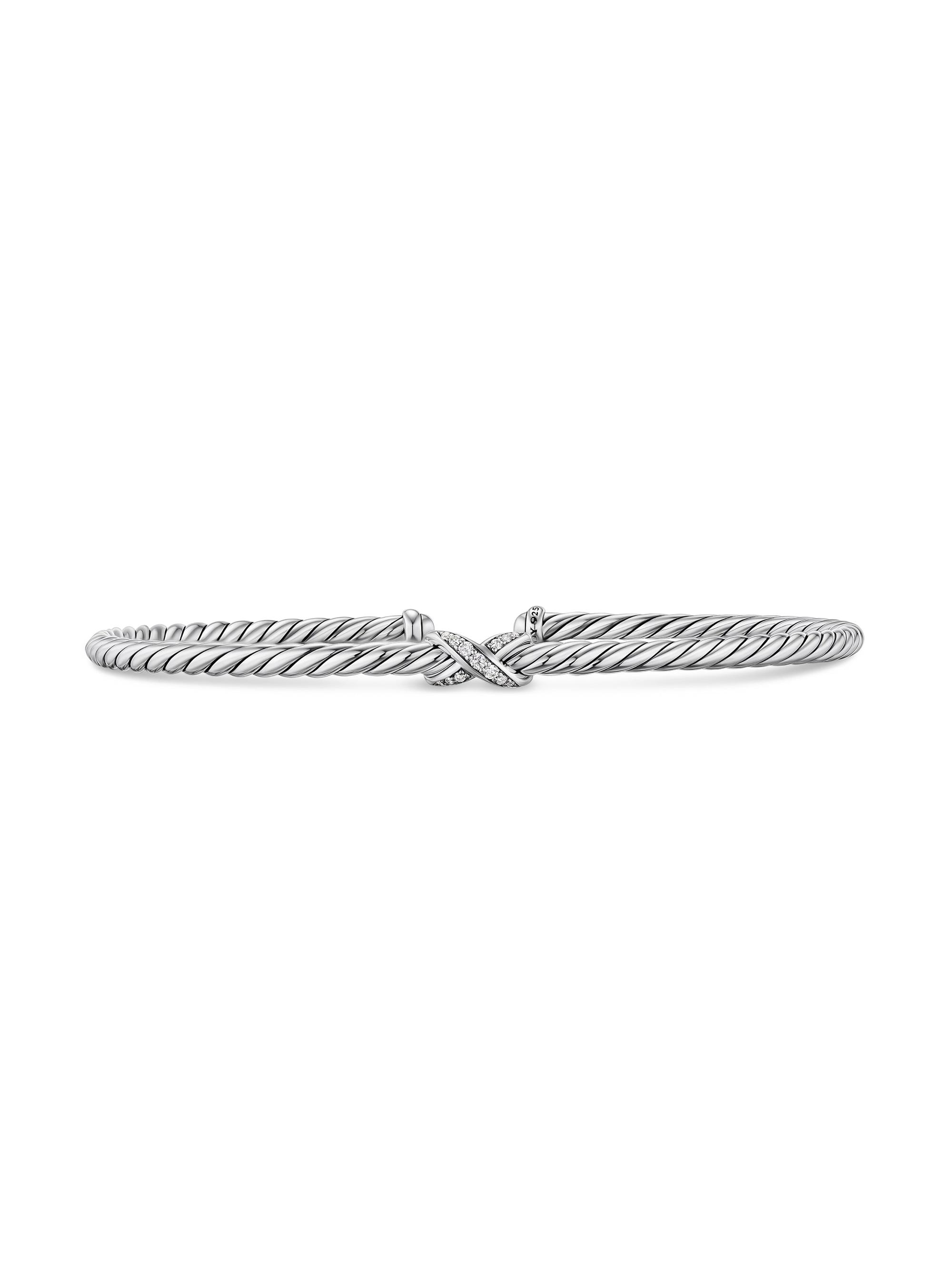 David Yurman Women's Micro Cable Flex x Bracelet in Sterling Silver - Diamond