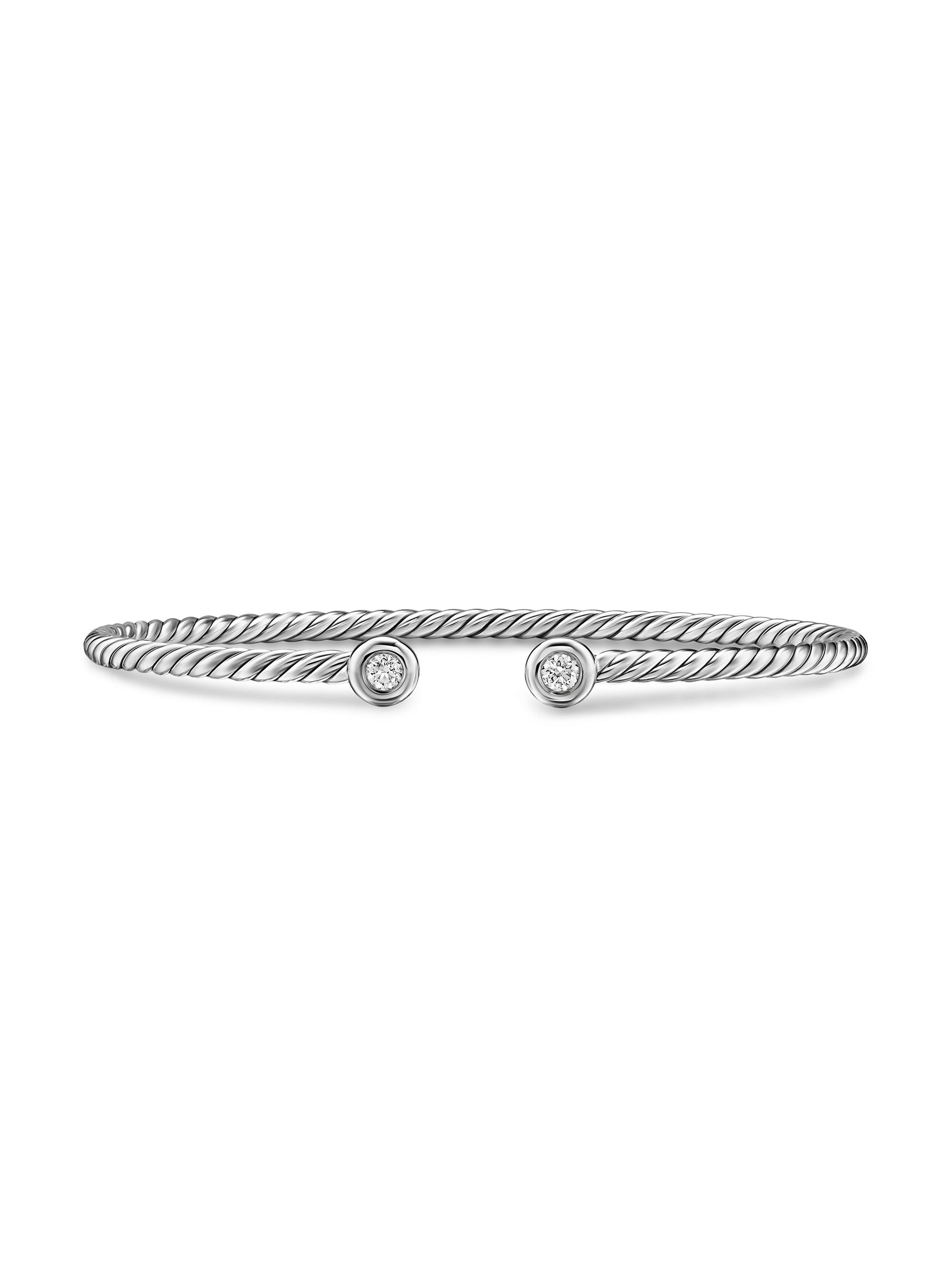 David Yurman Women's Micro Cable Flex Round Bracelet in Sterling Silver - Diamond