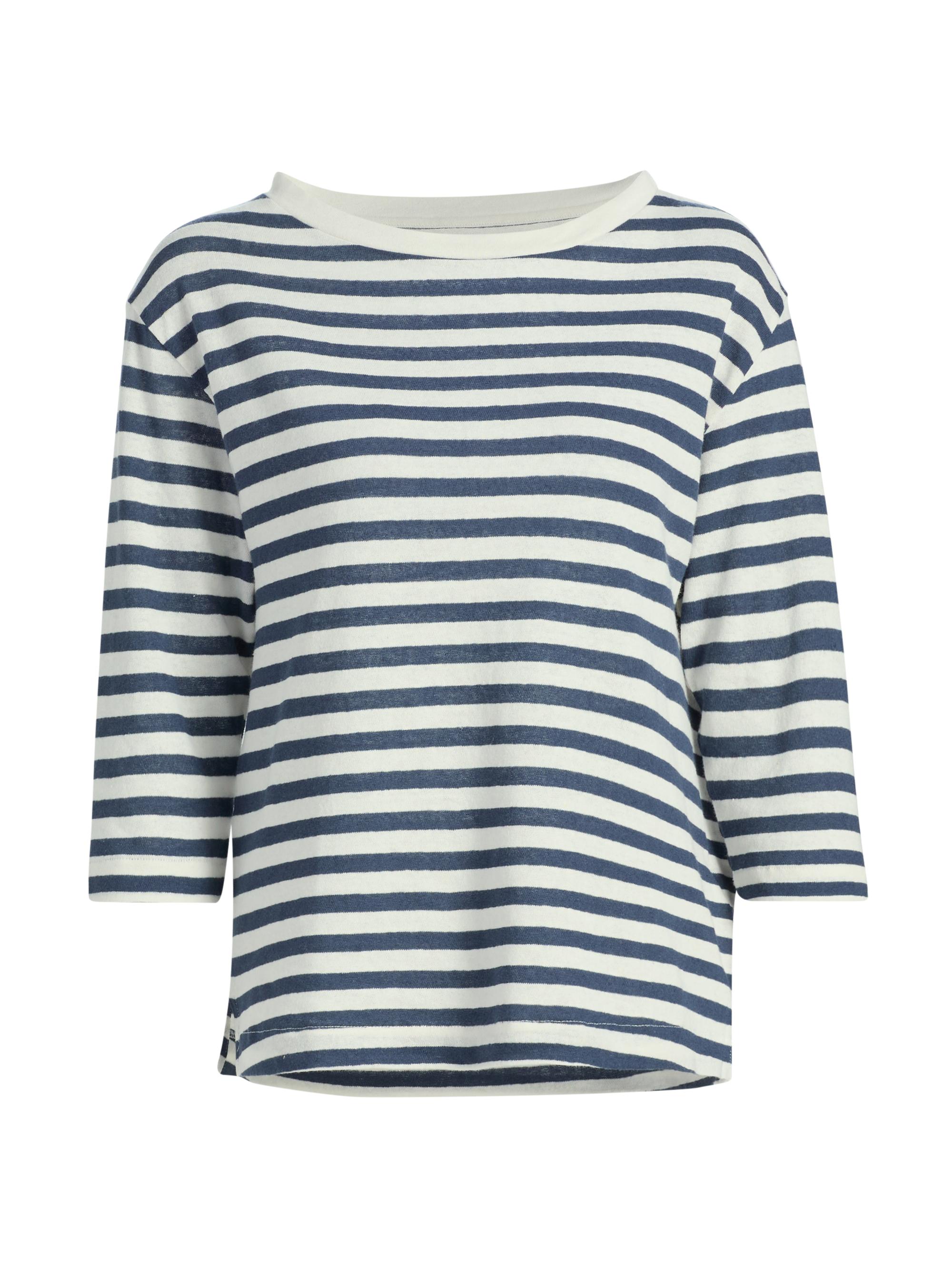 Majestic Filatures Women's Cotton-Linen Striped Top - Marine