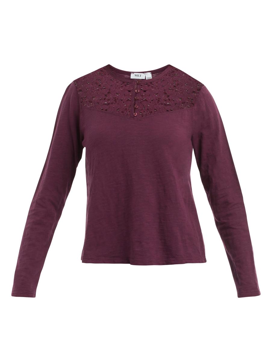 Wilt Women's Lace Yoke Henley Tee In Purple