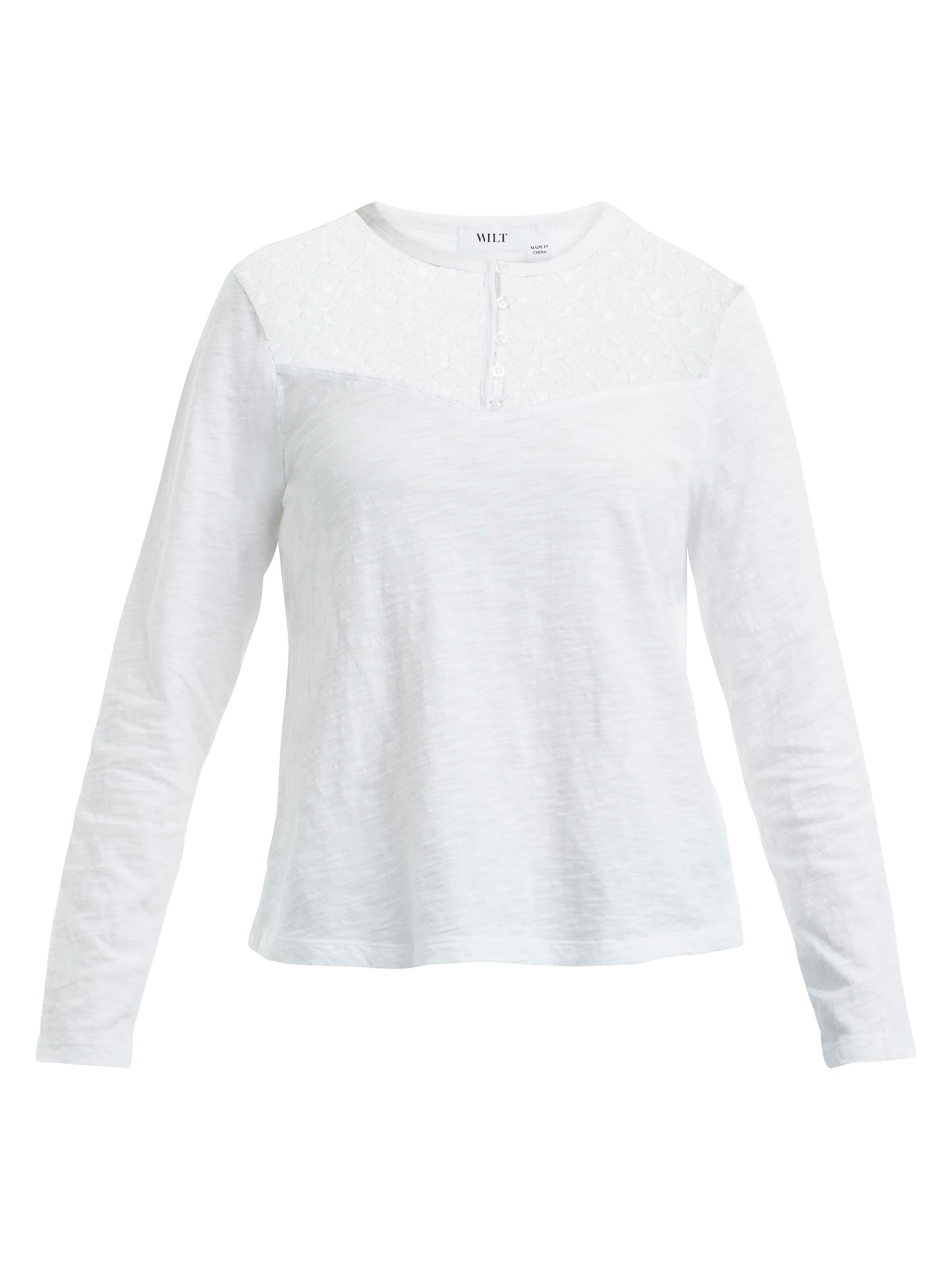 Wilt Women's Lace Yoke Henley Tee - White