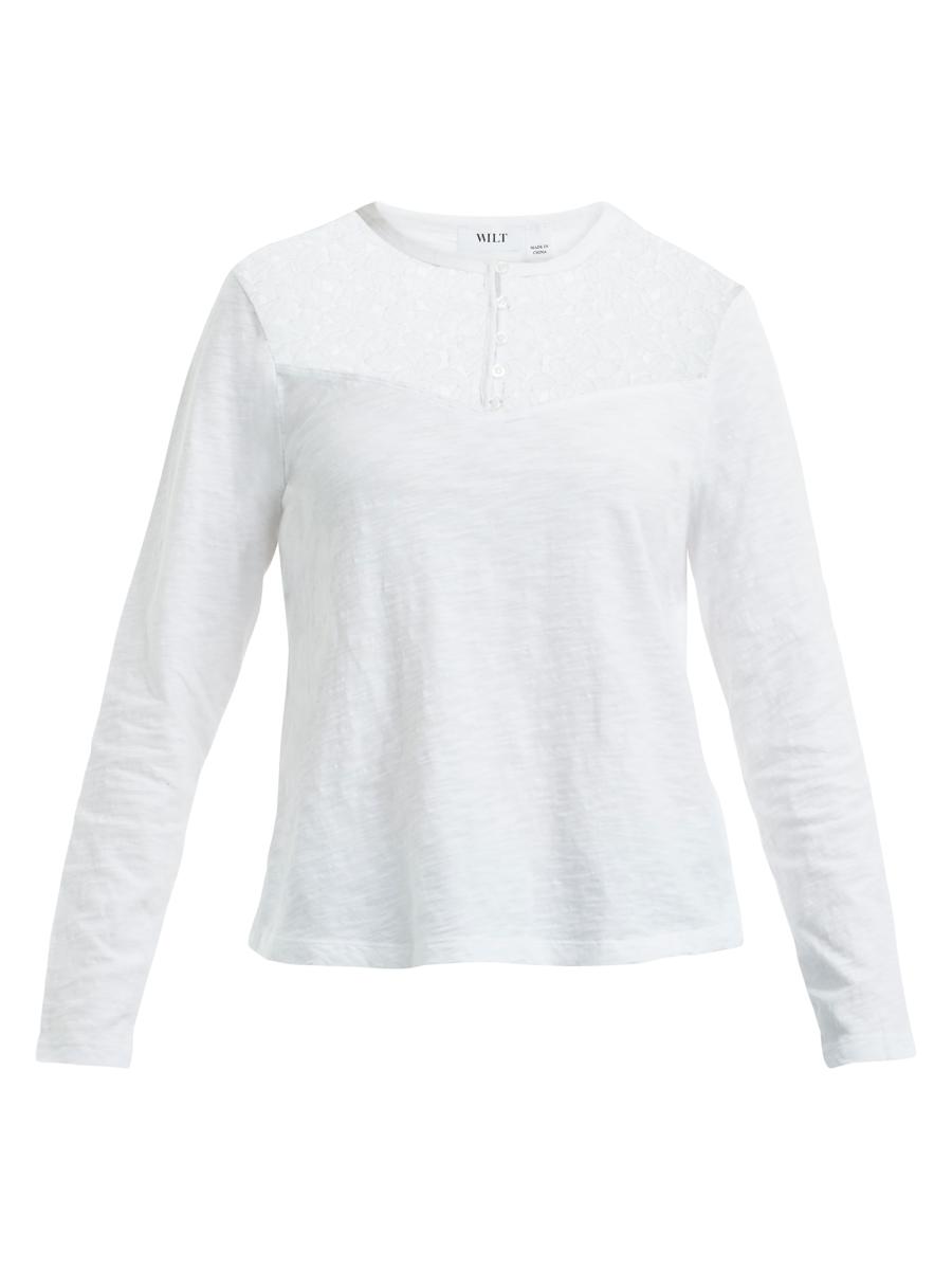 Wilt Women's Lace Yoke Henley Tee In White