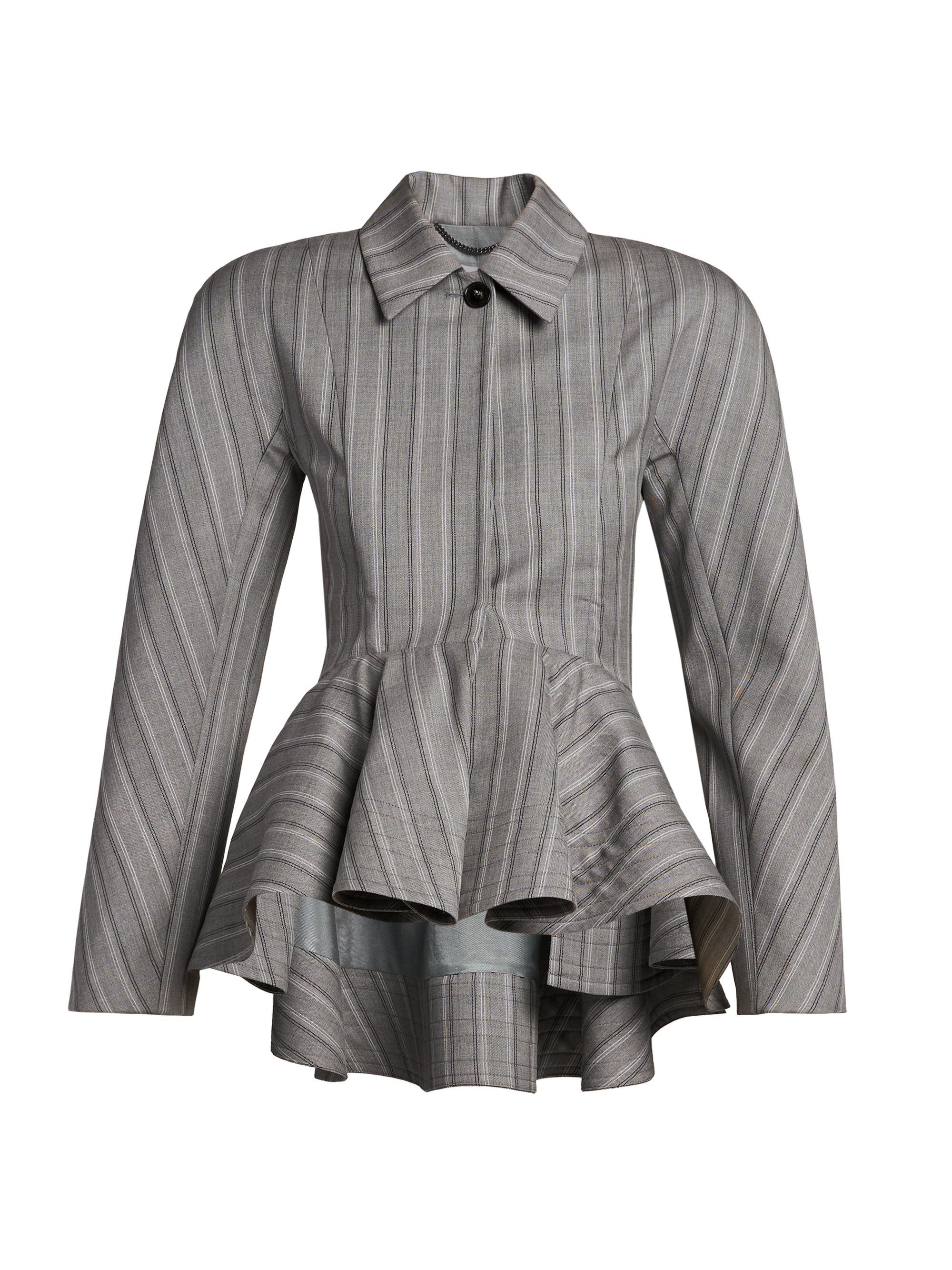 Stella McCartney Women's Striped Wool Peplum Jacket - Grey Melange