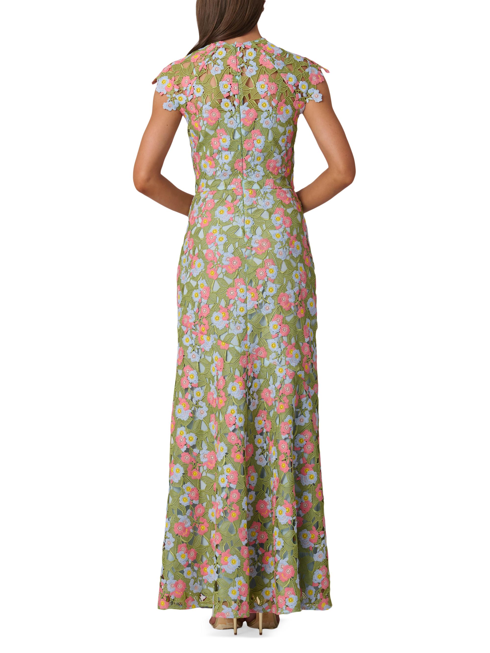 shoshanna raven cap-sleeve floral lace a-line maxi dress Shoshanna Raven Cap-Sleeve Floral Lace Gown