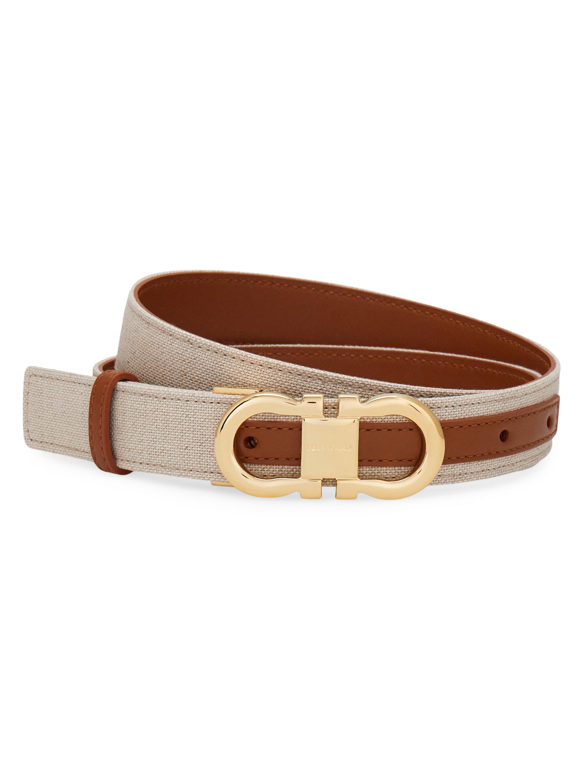 FERRAGAMO Women's Gancini Buckle Linen-Blend Belt - Naturale - Women's Accessories