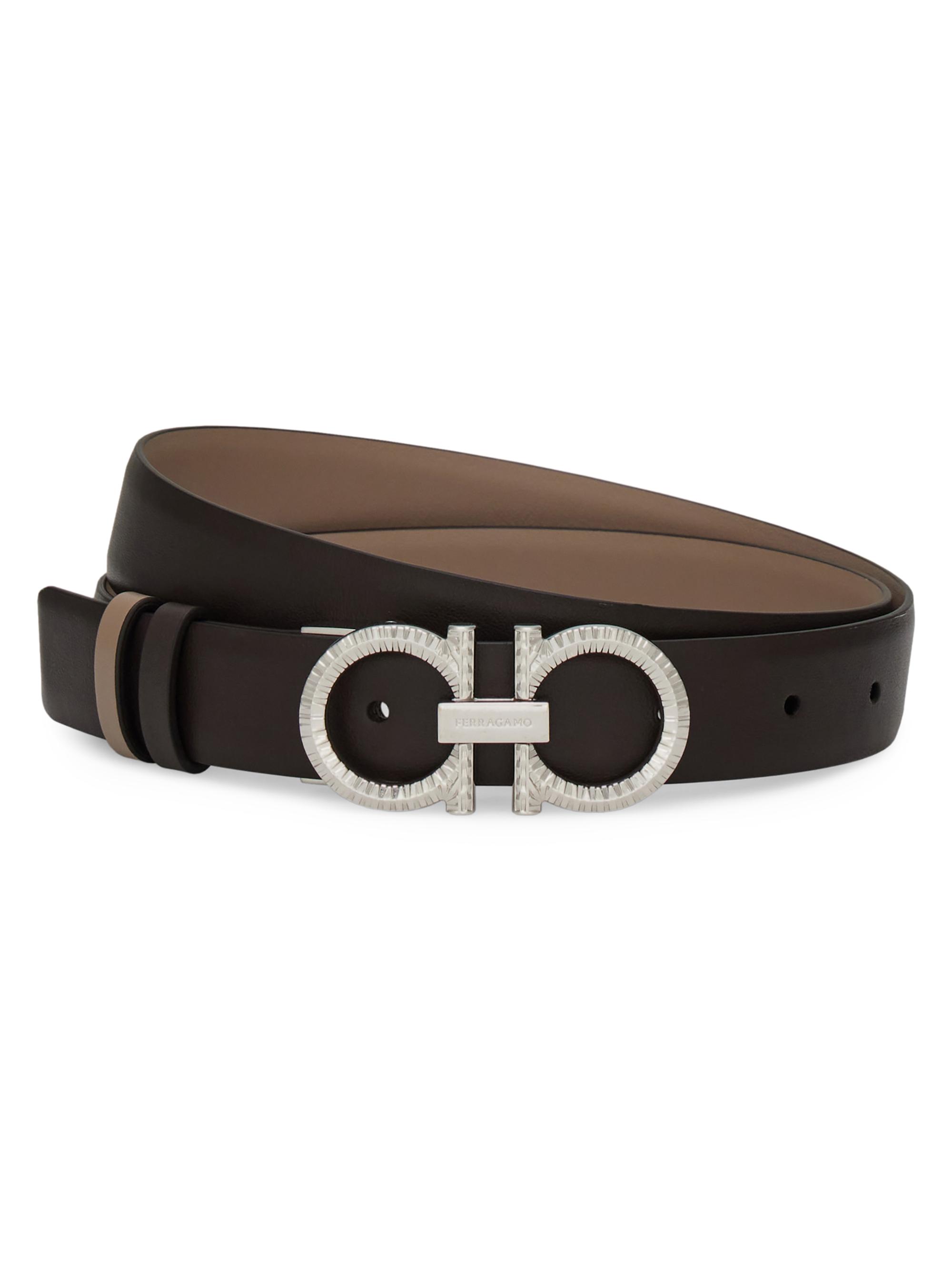 FERRAGAMO Women's Donna Knurled Gancini Reversible Leather Belt - Testa Di Moro Warm Taupe