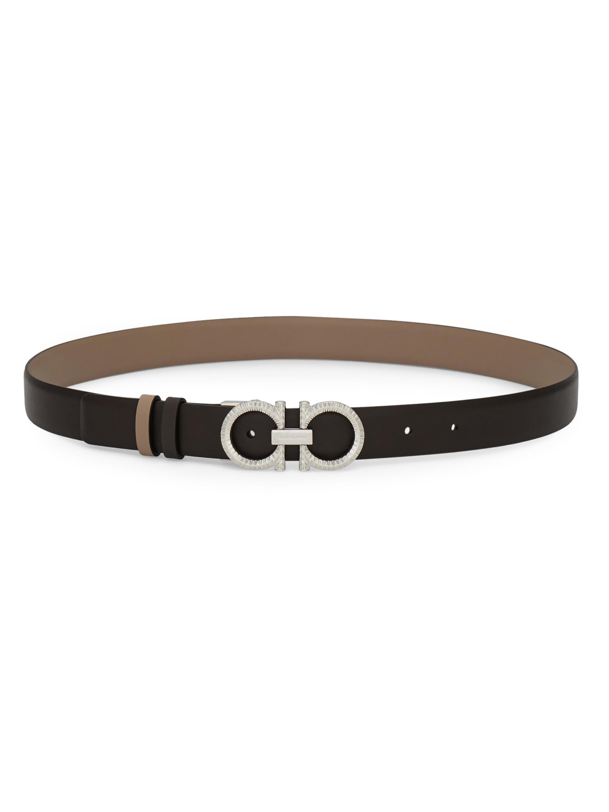 FERRAGAMO Women's Donna Knurled Gancini Reversible Leather Belt - Testa Di Moro Warm Taupe | Thumbnail 2
