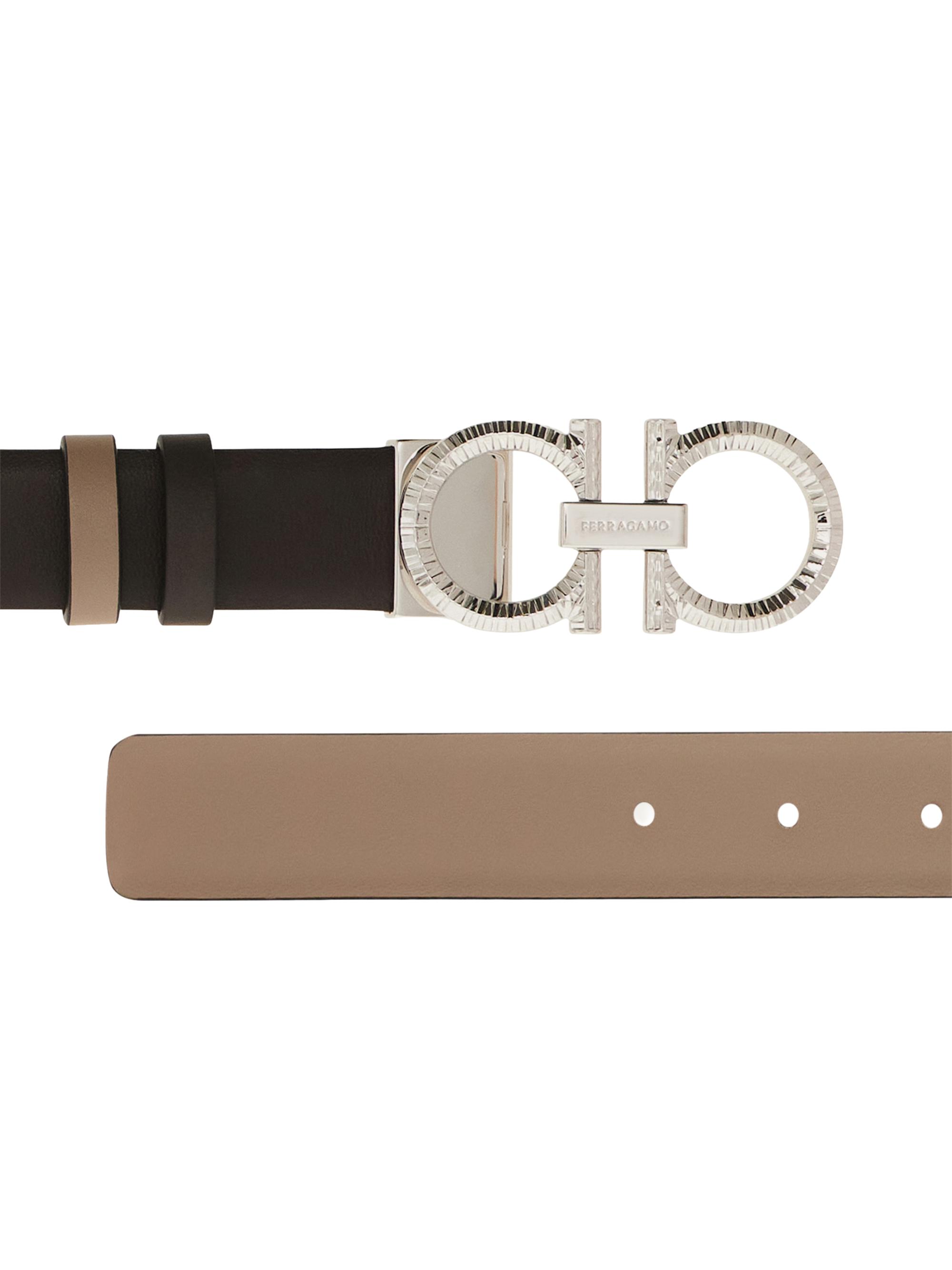 FERRAGAMO Women's Donna Knurled Gancini Reversible Leather Belt - Testa Di Moro Warm Taupe | Thumbnail 3