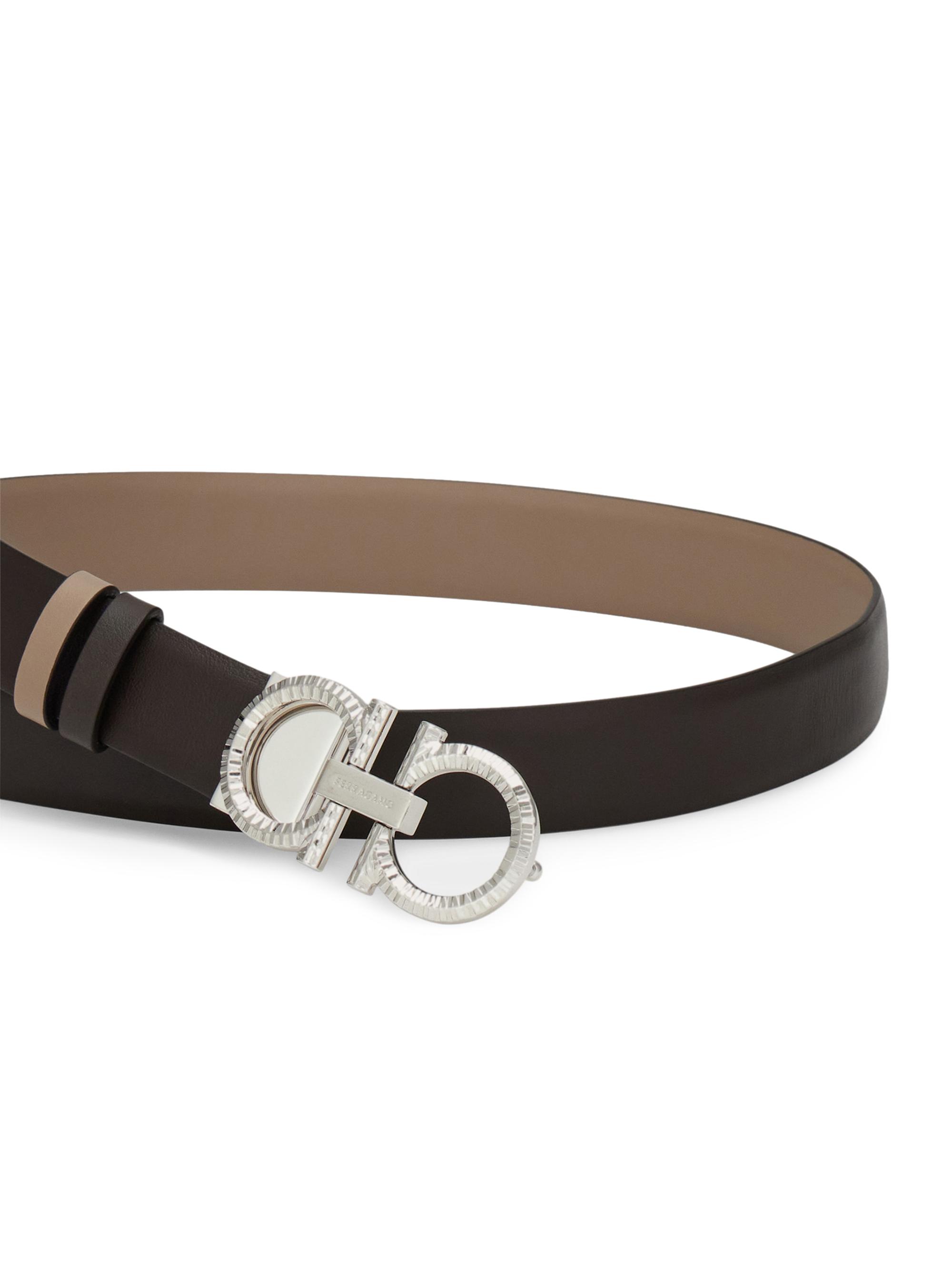 FERRAGAMO Women's Donna Knurled Gancini Reversible Leather Belt - Testa Di Moro Warm Taupe | Thumbnail 4