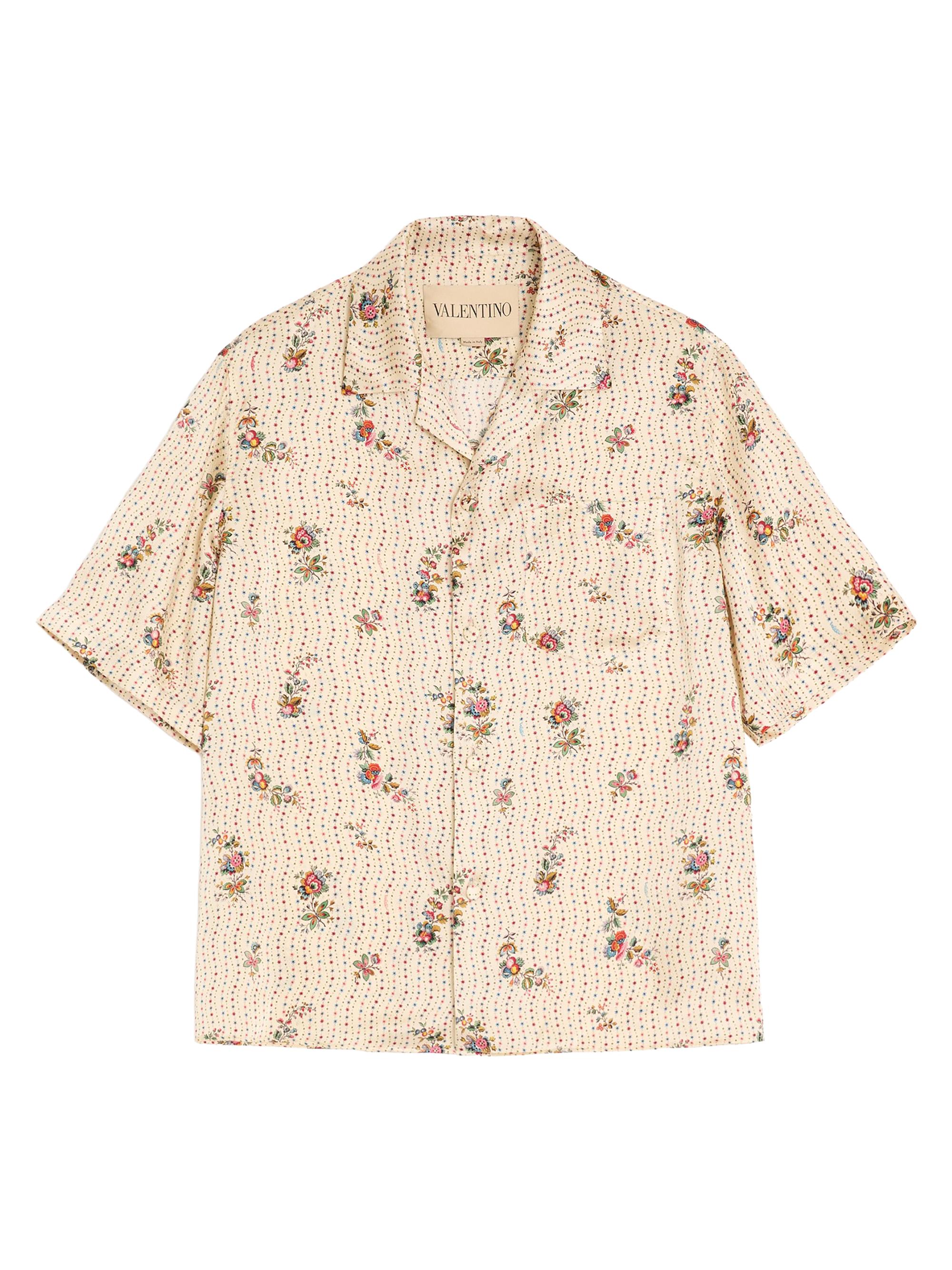 Valentino Garavani Men's Silk Bowling Shirt with Papier Floral Print - Butter