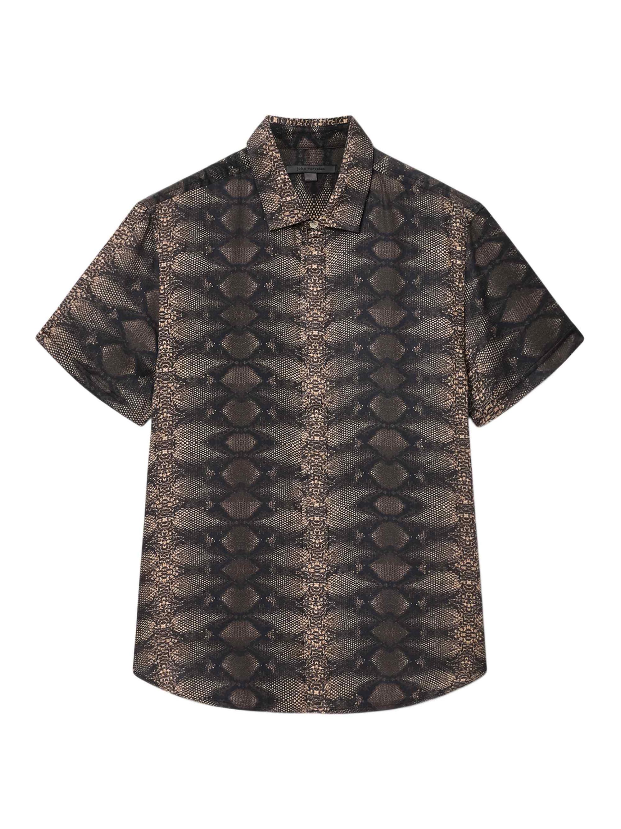 John Varvatos Men's Loren Snake-Print Short-Sleeve Shirt - Light Khaki