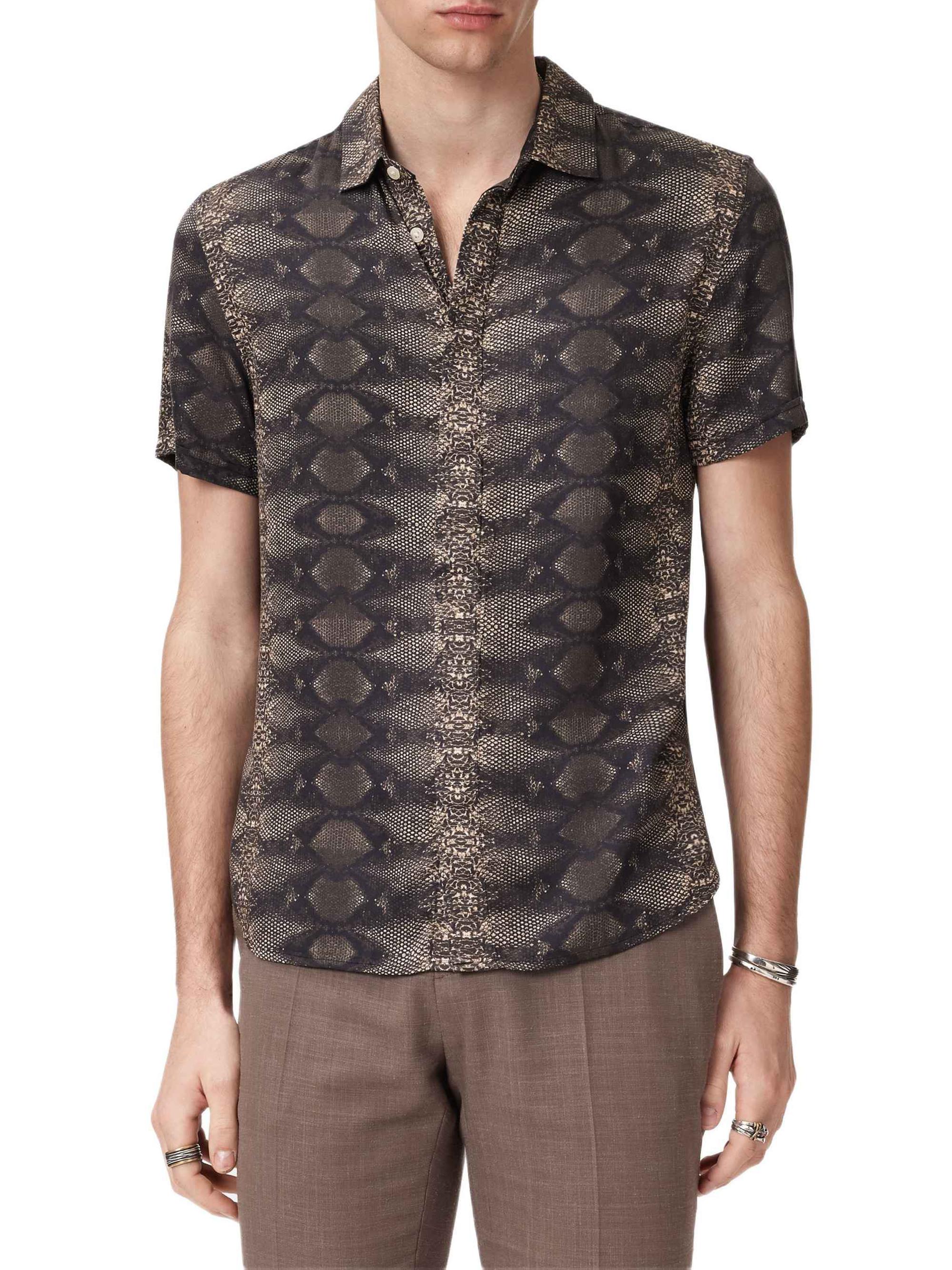 John Varvatos Men's Loren Snake-Print Short-Sleeve Shirt - Light Khaki | Thumbnail 3