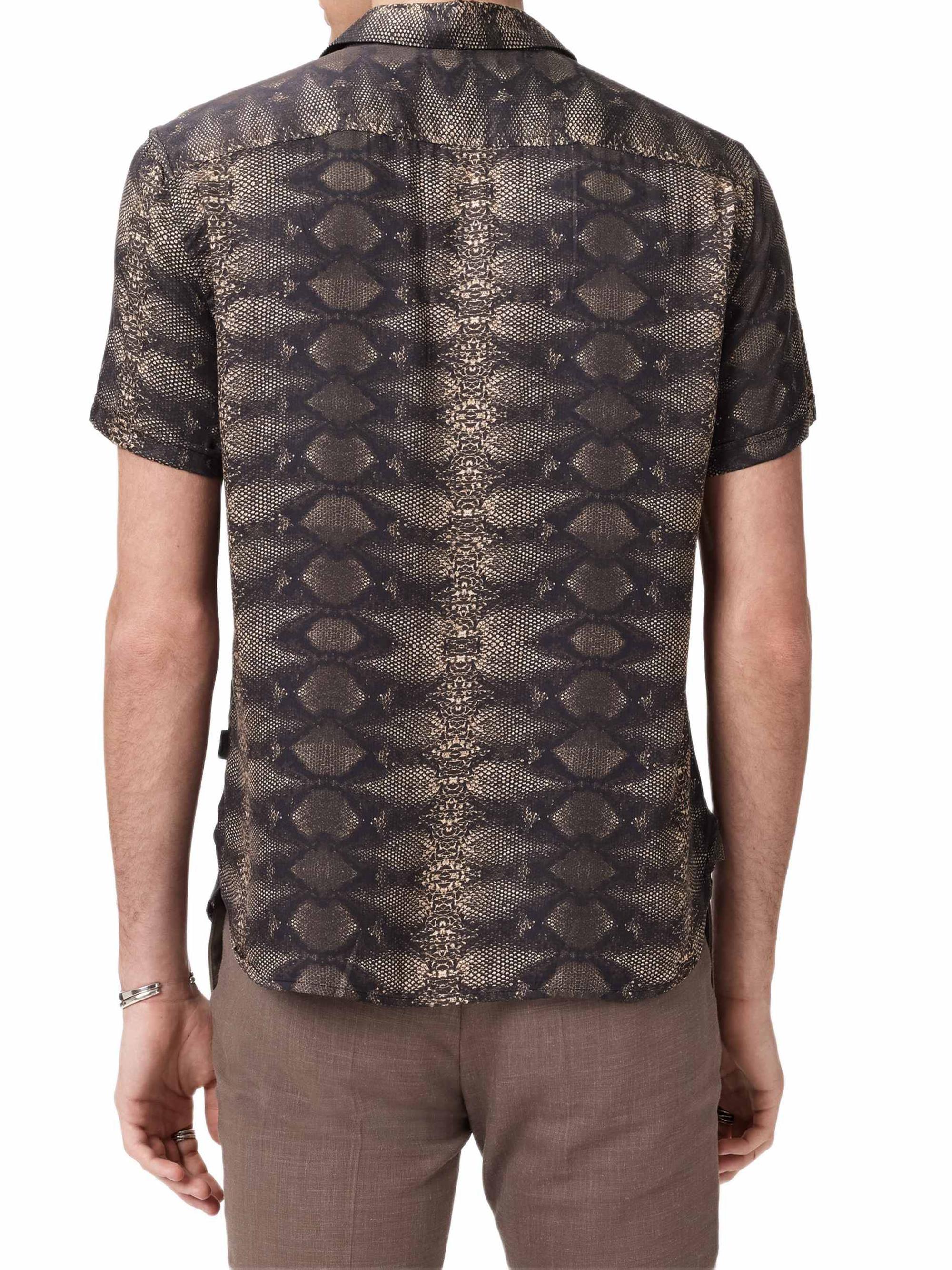 John Varvatos Men's Loren Snake-Print Short-Sleeve Shirt - Light Khaki | Thumbnail 4