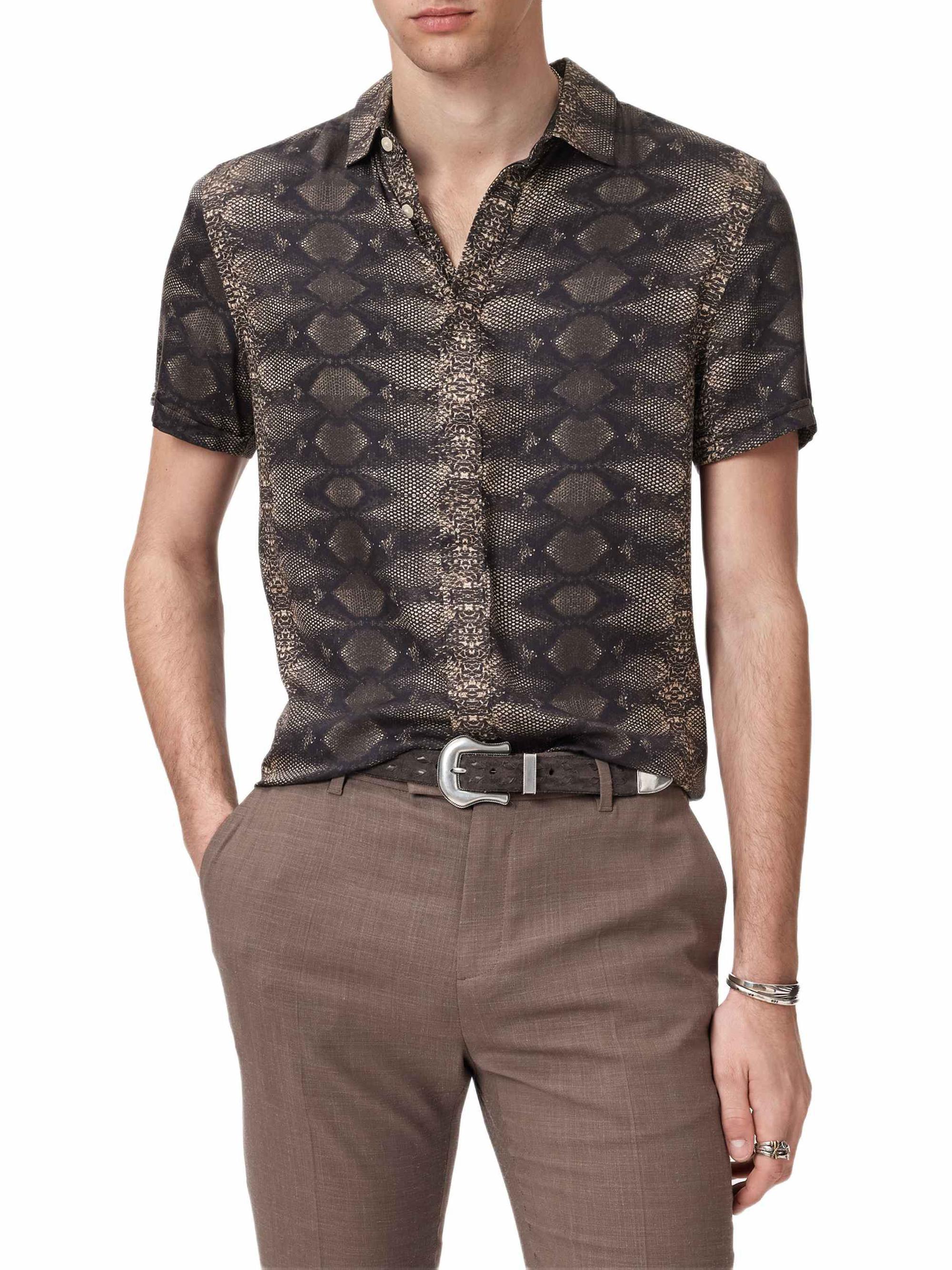 John Varvatos Men's Loren Snake-Print Short-Sleeve Shirt - Light Khaki | Thumbnail 5