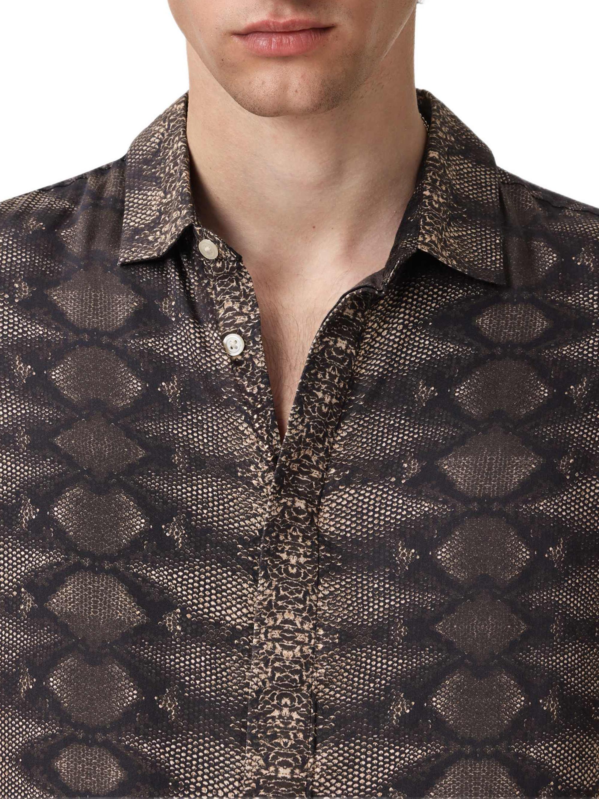 John Varvatos Men's Loren Snake-Print Short-Sleeve Shirt - Light Khaki | Thumbnail 6