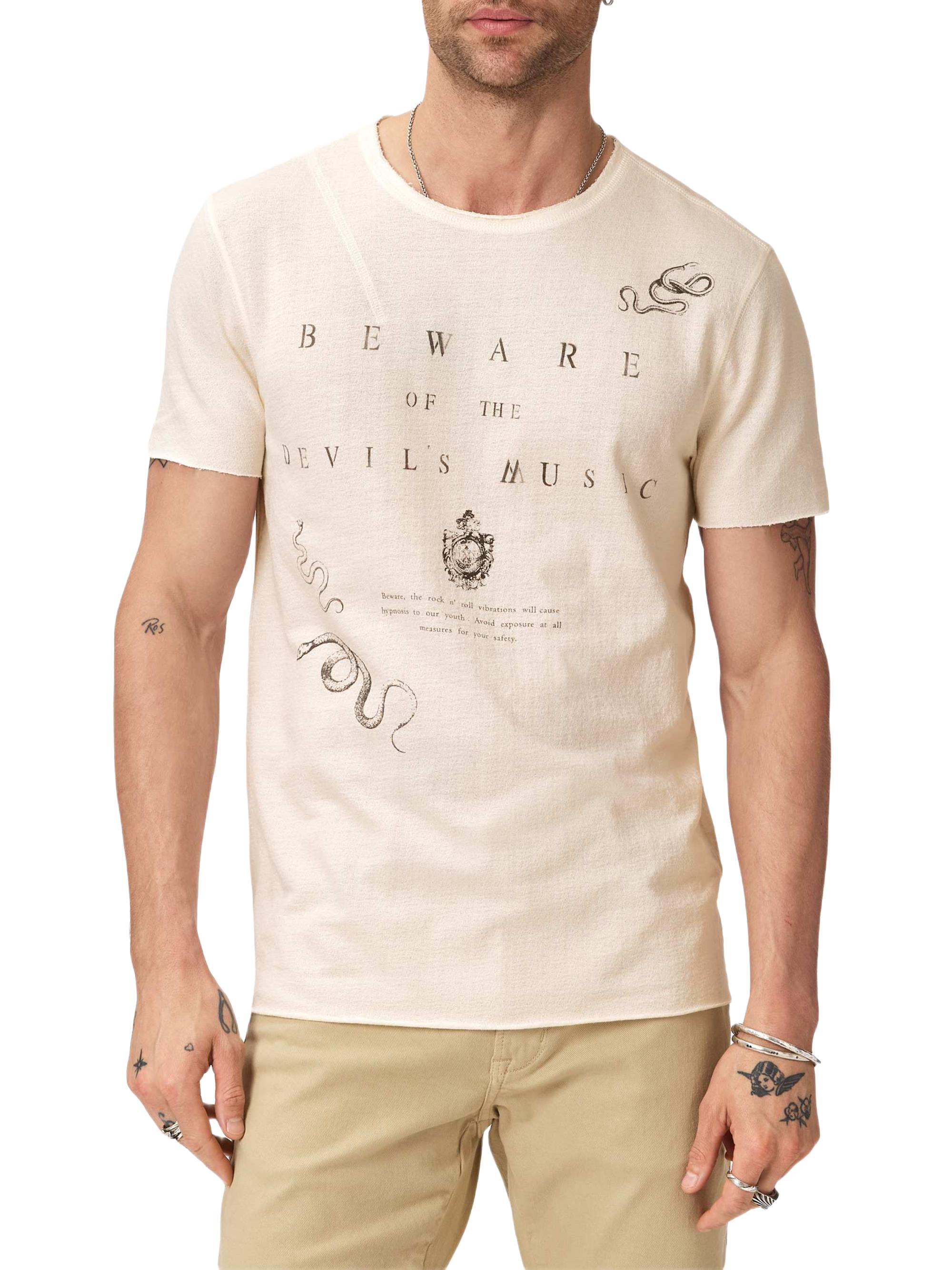 John Varvatos Men's Beware Raw-Edge Crewneck T-Shirt - Buttercream | Thumbnail 3