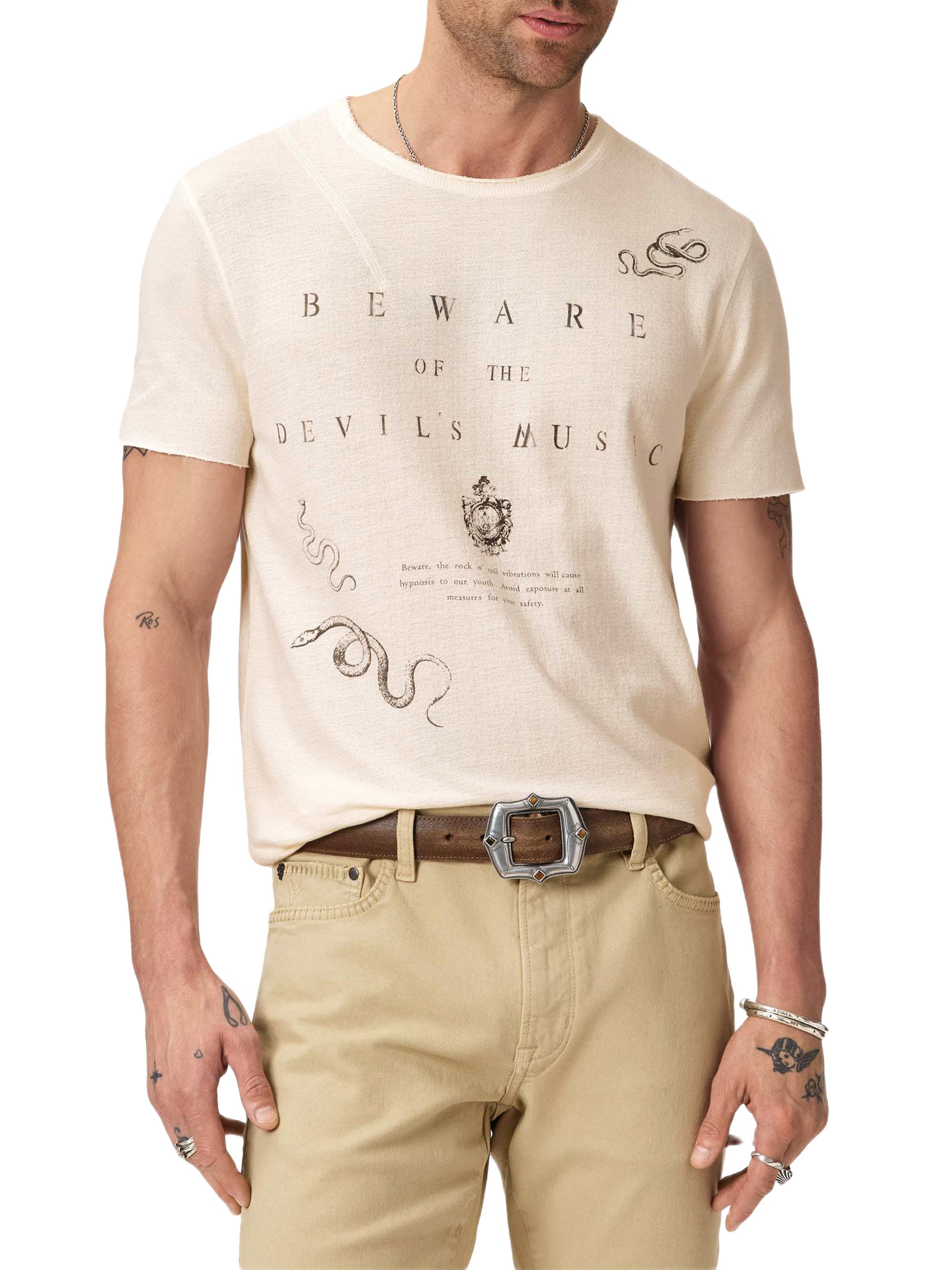 John Varvatos Men's Beware Raw-Edge Crewneck T-Shirt - Buttercream | Thumbnail 5