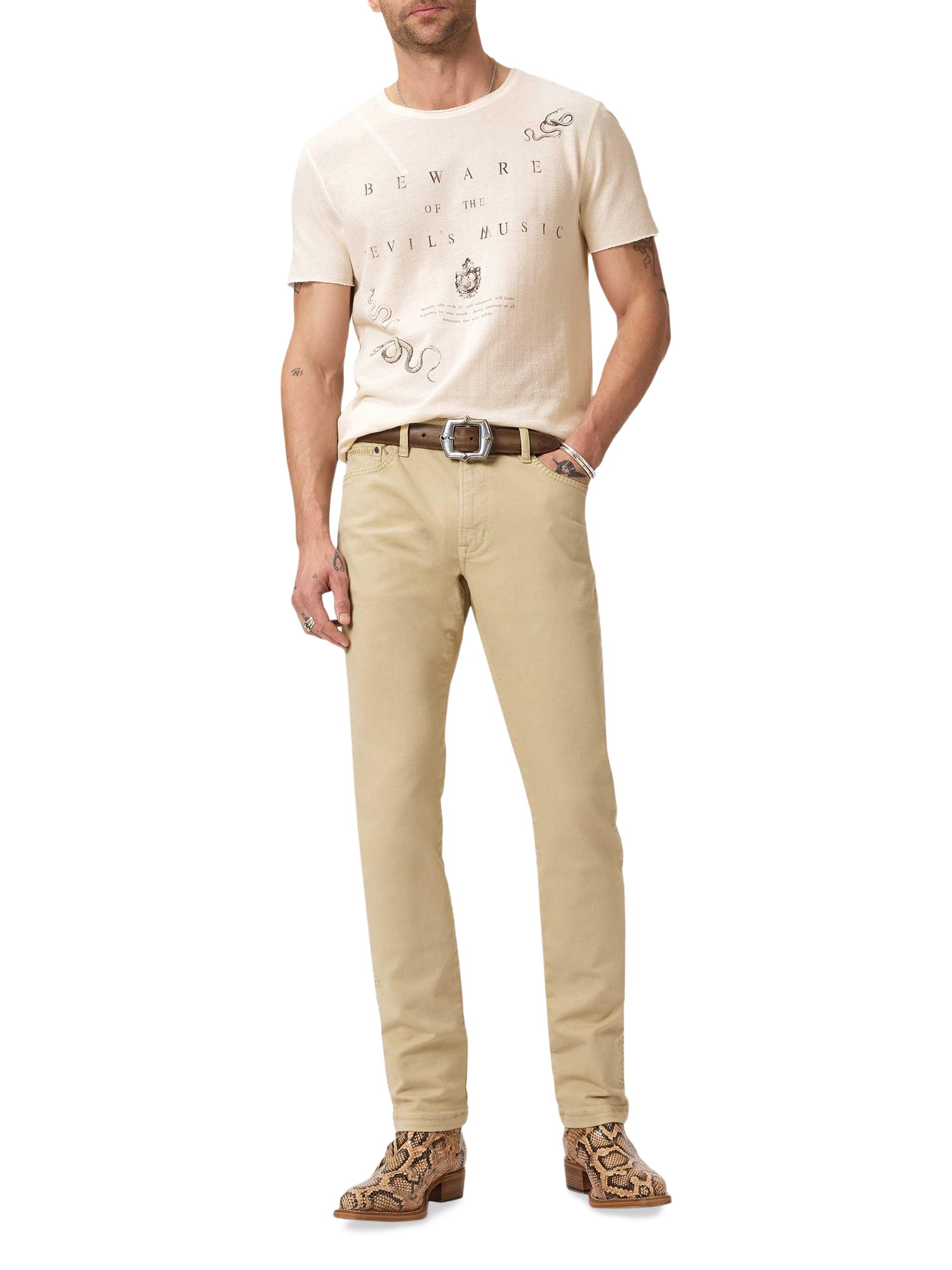 John Varvatos Men's Beware Raw-Edge Crewneck T-Shirt - Buttercream | Thumbnail 2