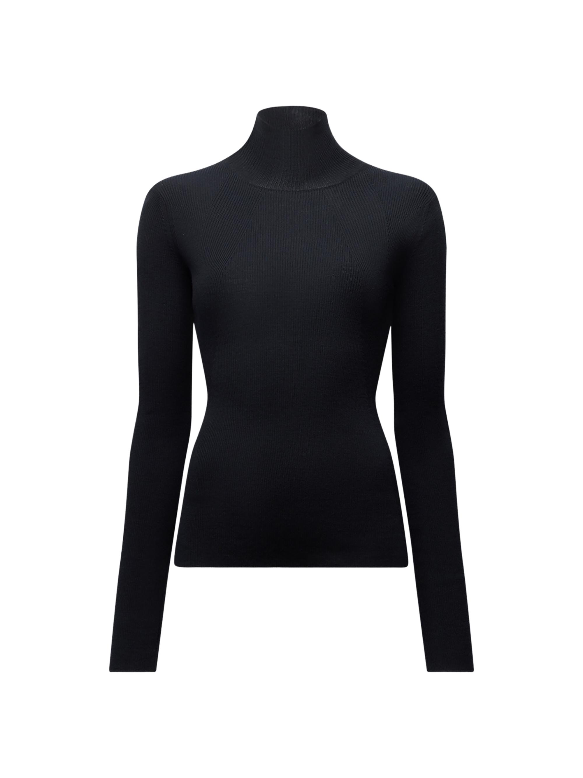 Another Tomorrow Women's Rib Knitwear Turtleneck Sweater - Black