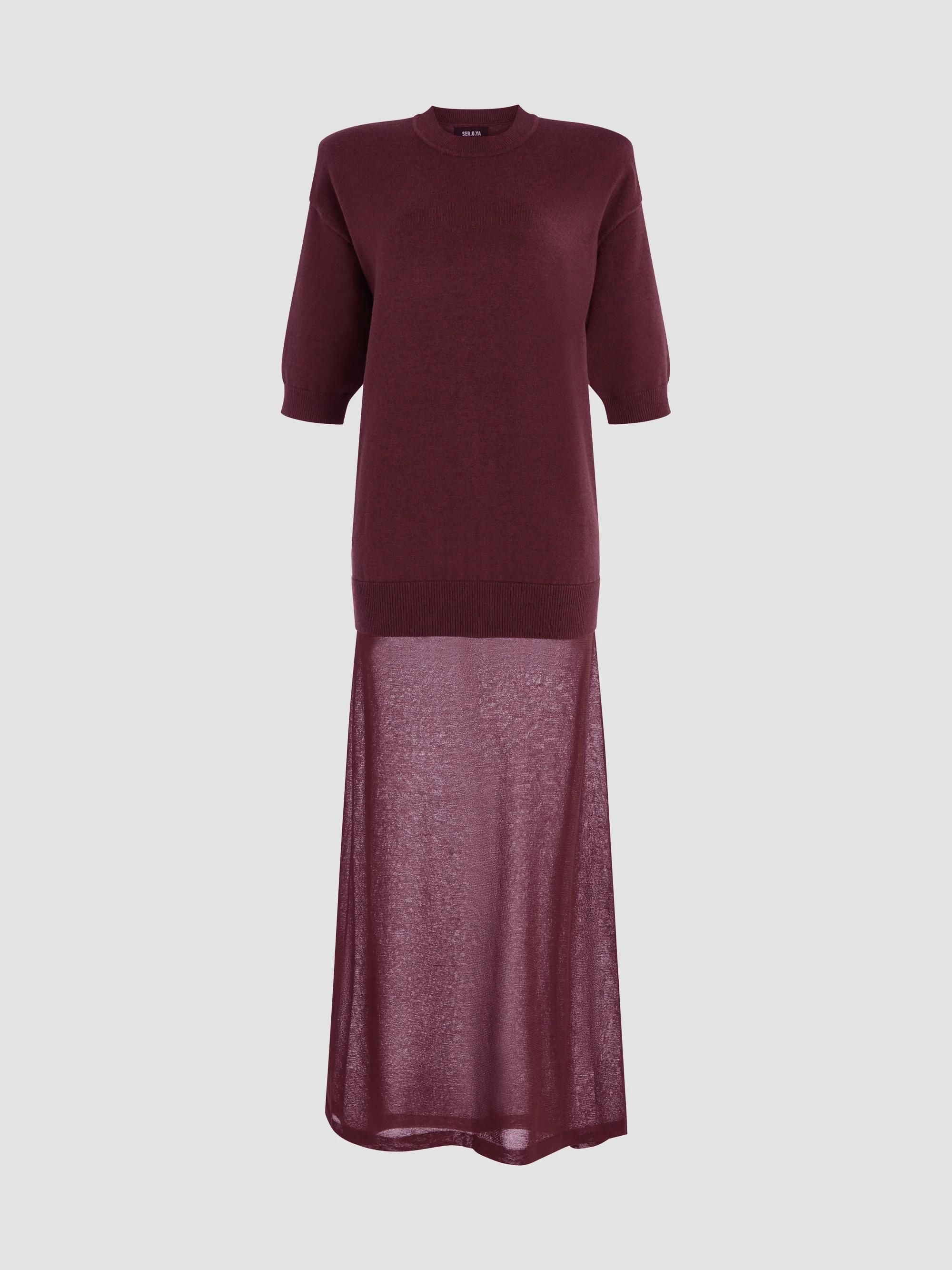 seroya burgundy dress Sam Striped Knit Maxi Lorely Boat Neck Cut Size:XL  (45-48) Low Waisted Mini dress 15% Nylon