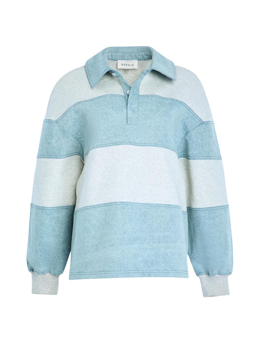 Ser.o.ya Women's Cher Striped Mixed-media Polo Sweatshirt In Multi