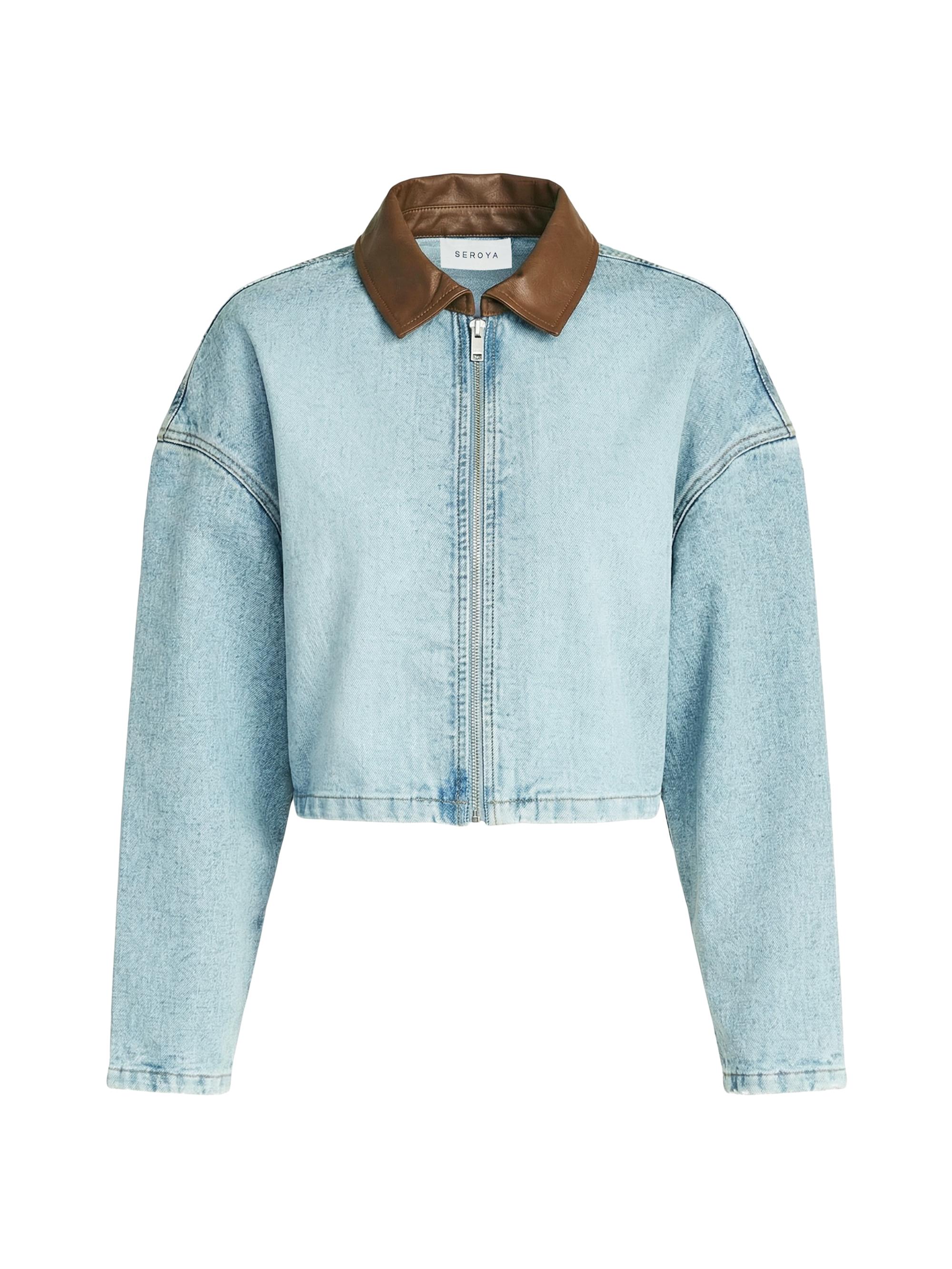 SEROYA Women's Coop Leather-Trimmed Denim Jacket - Coastline