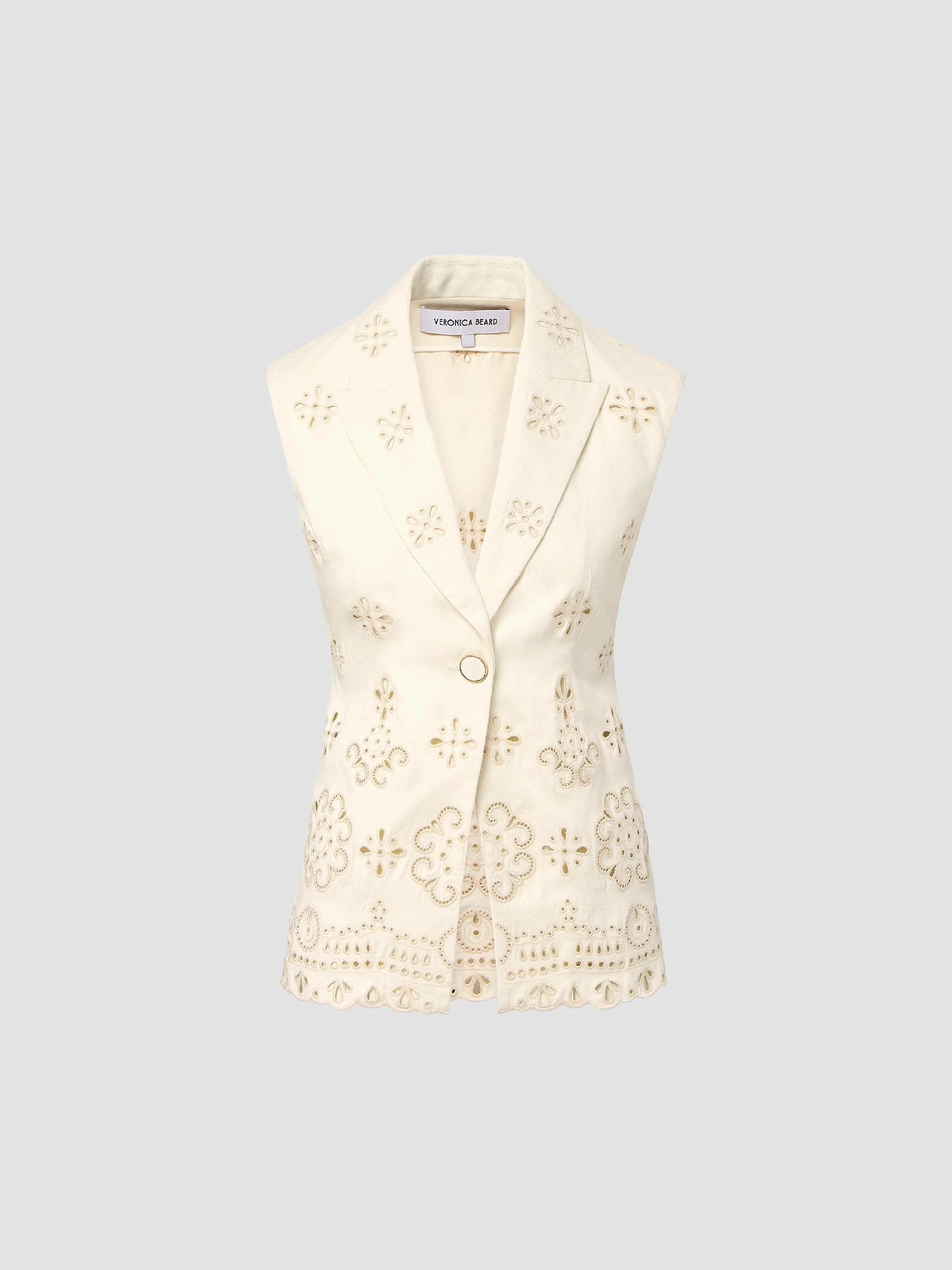 Veronica Beard Townes Eyelet-Embroidered Tie-Waist Stretch-Cotton