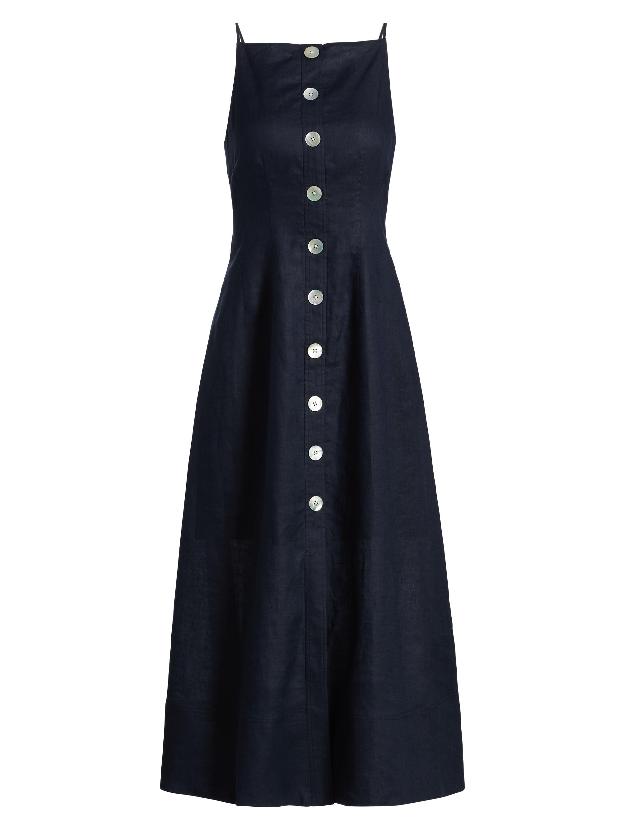 Georges Linen Button-Front Midi-Dress