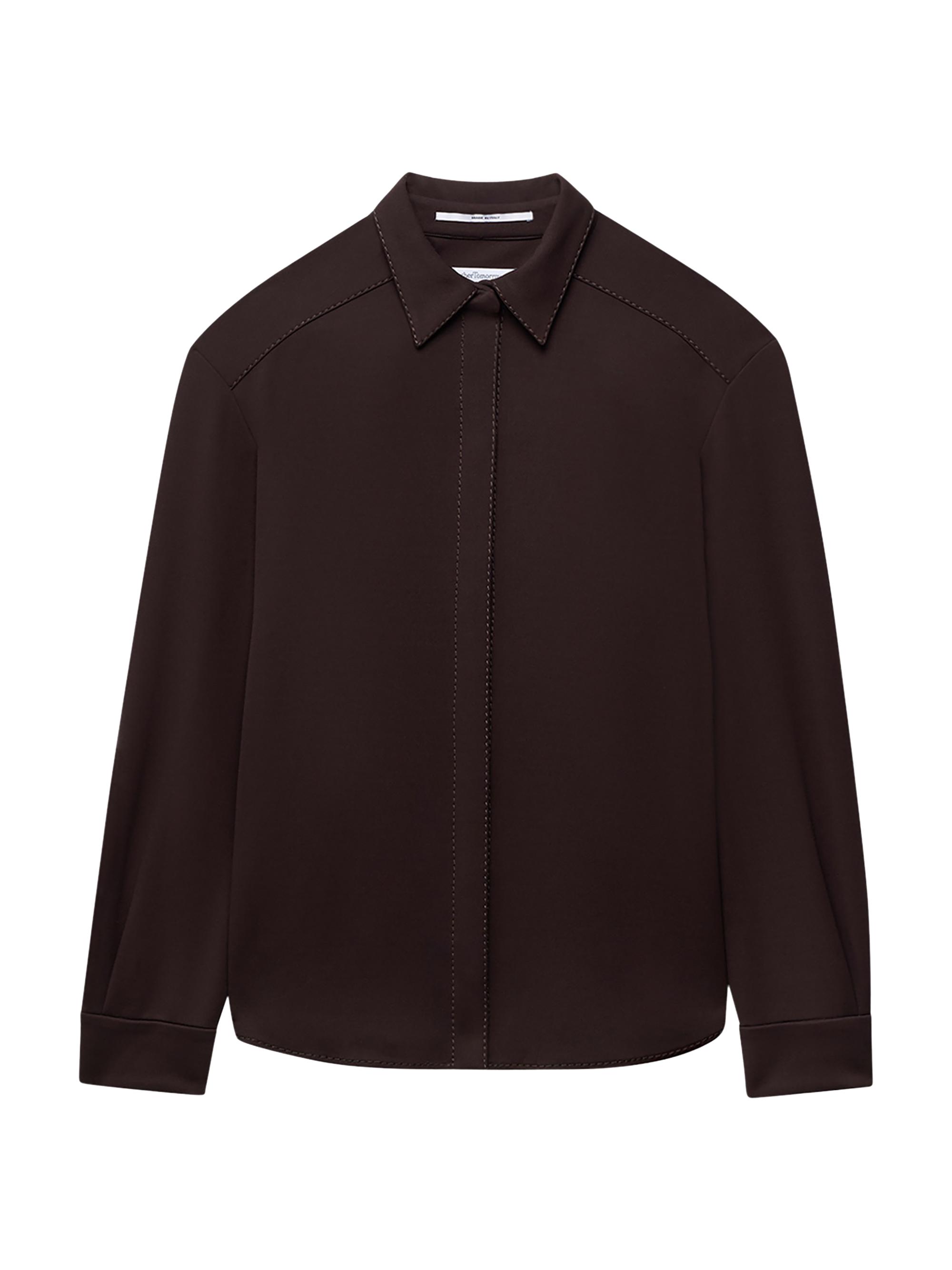 Another Tomorrow Women's Fluid Jersey Blouse Top - Dark Chocolate