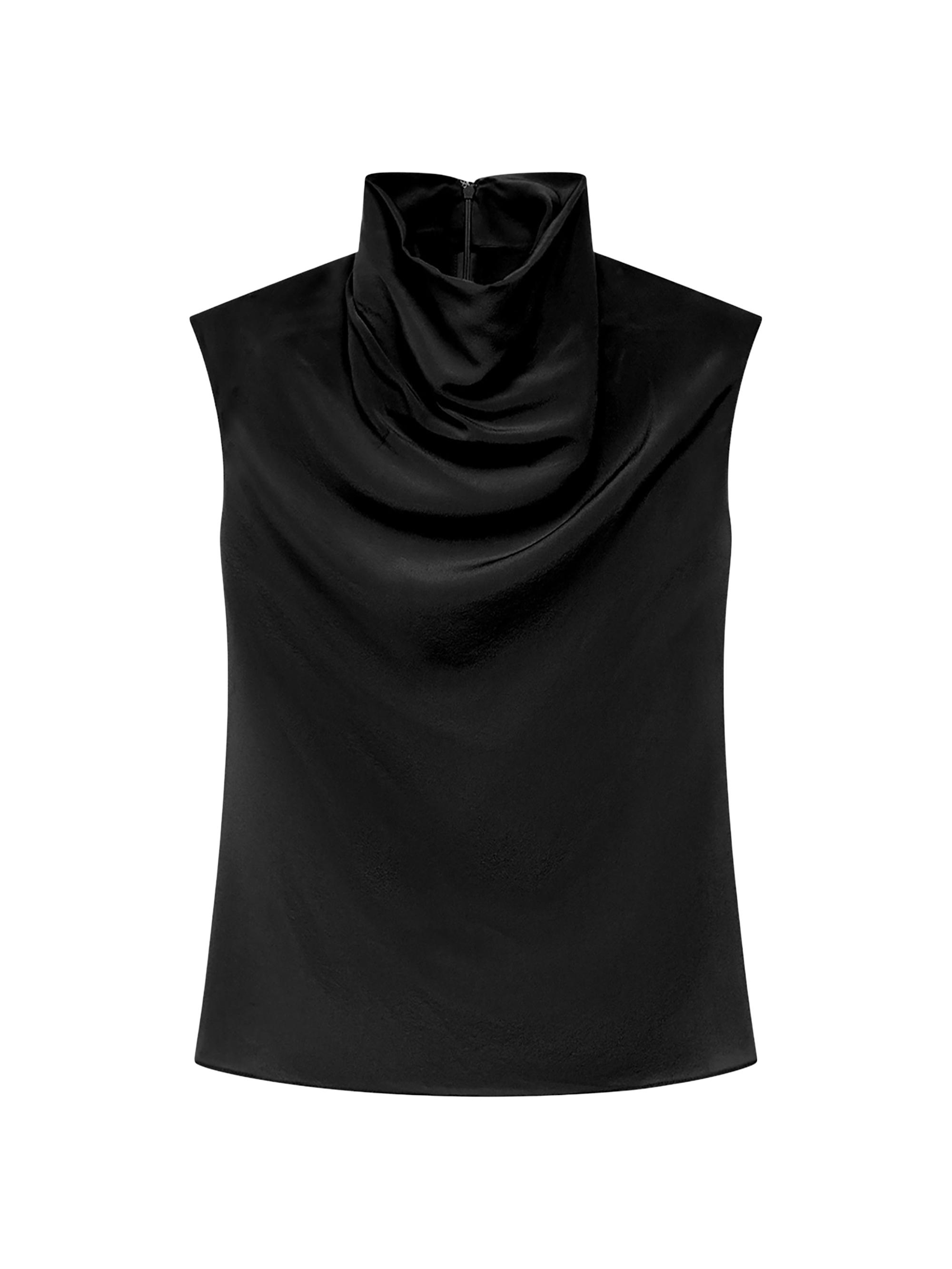 Another Tomorrow Women's Silk Draped Top - Black