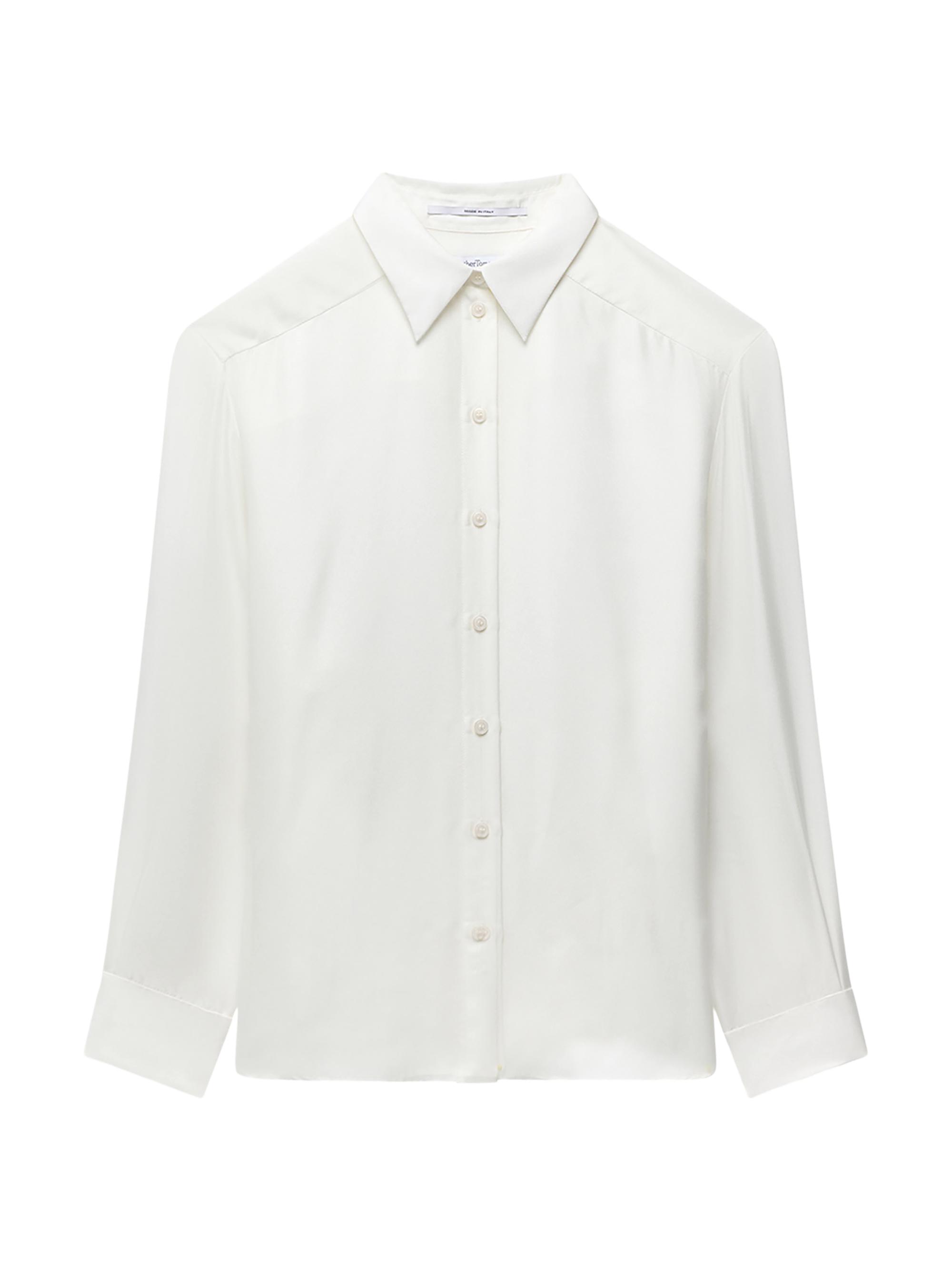 Another Tomorrow Women's Silk Pleat Back Shirt - Off White