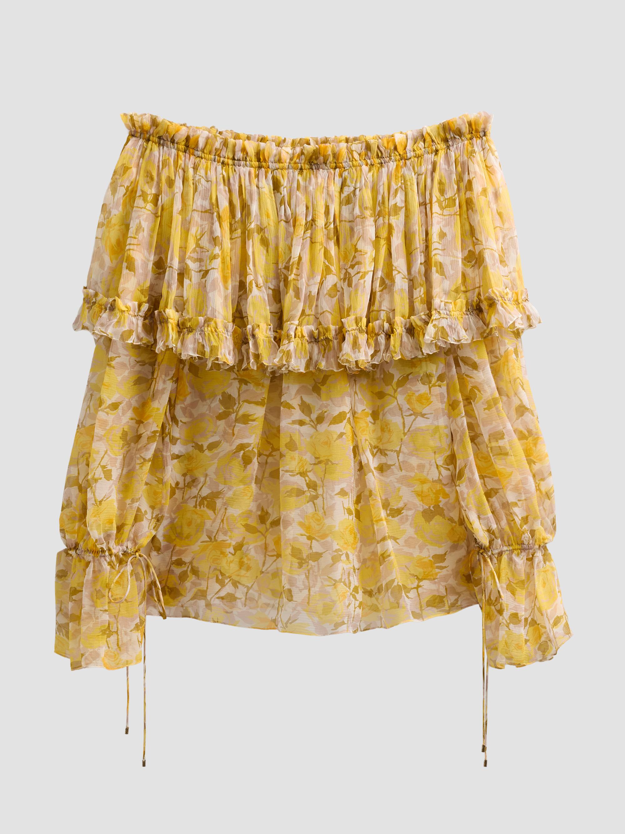 Chloé Women's Floral Silk Off-the-Shoulder Top - White Yellow | Thumbnail 6
