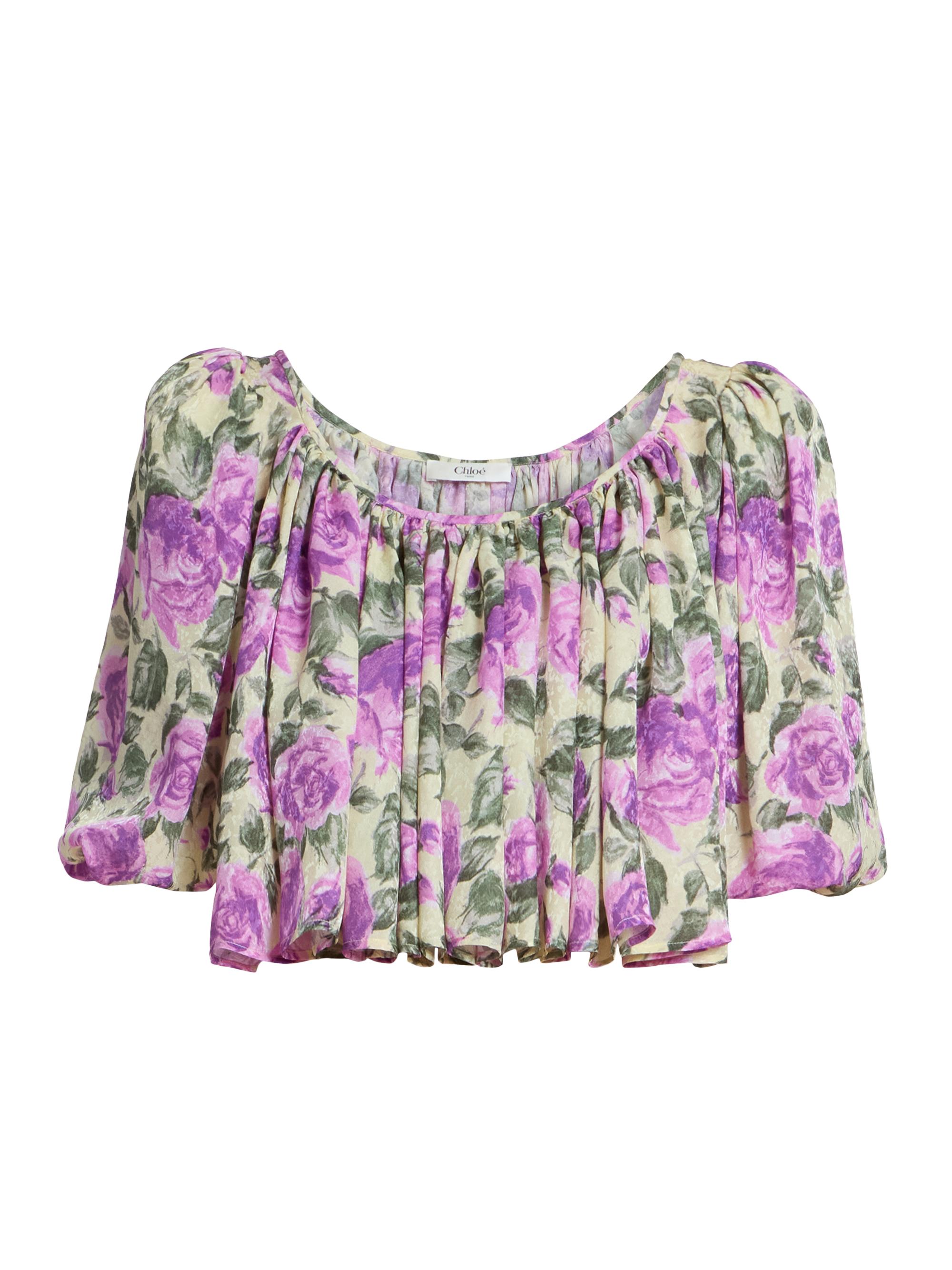 Chloé Women's Gathered Floral Silk Top - Yellow Purple
