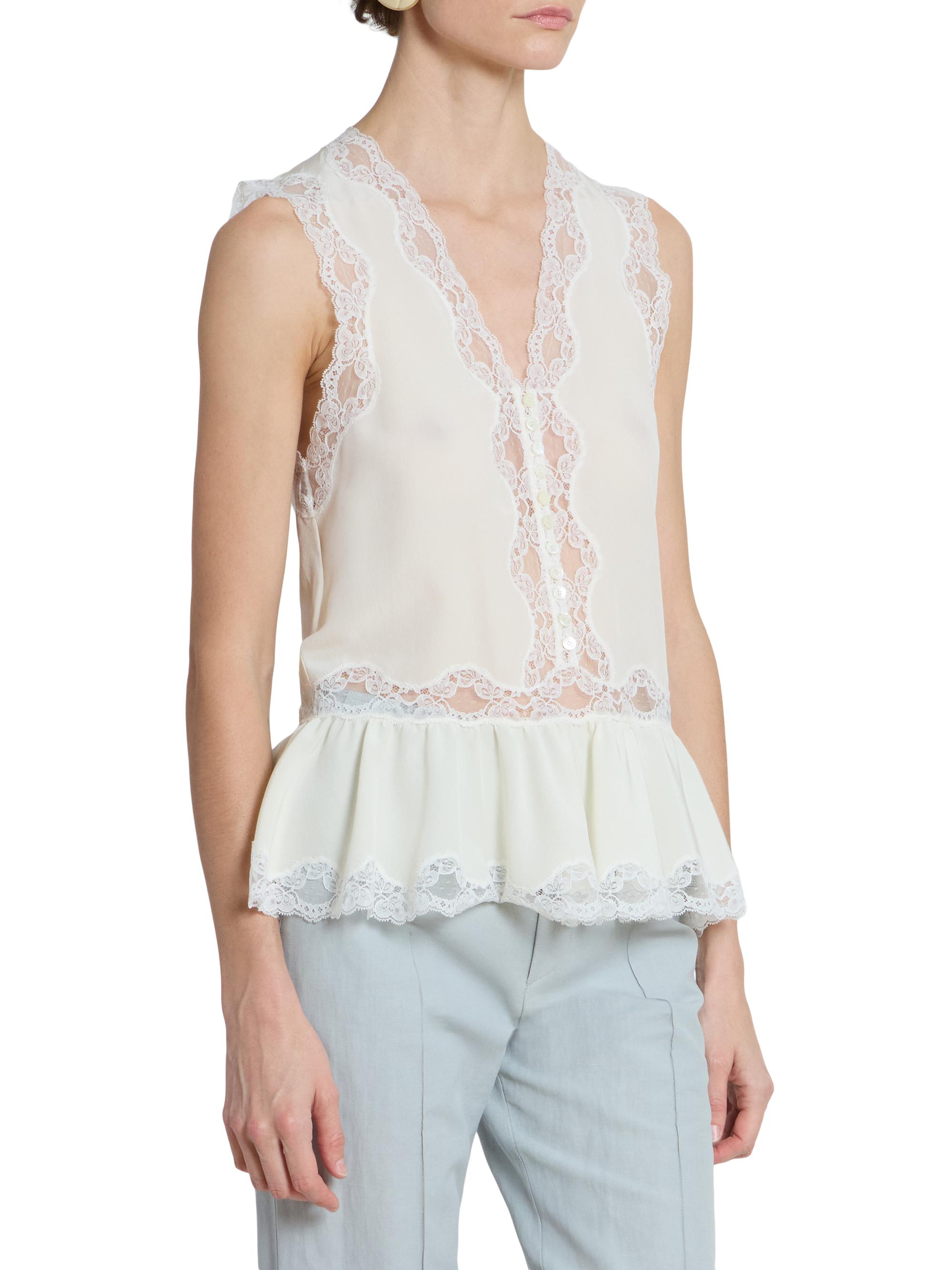 Chloé Women's Lace-Trim Sleevless Silk Top - Coconut Milk | Thumbnail 4