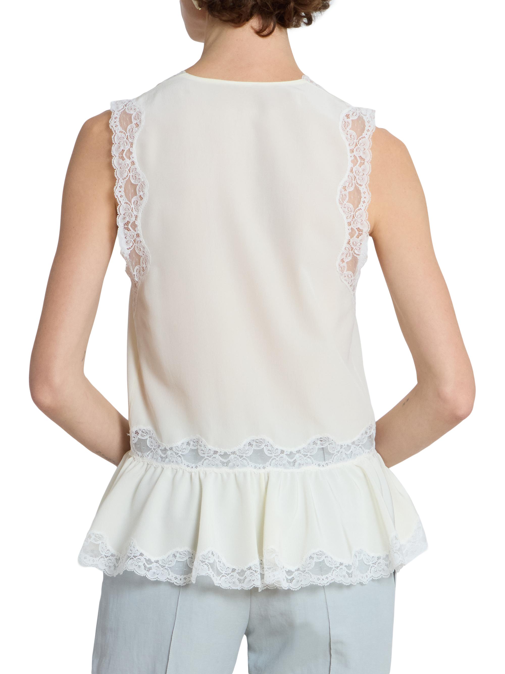 Chloé Women's Lace-Trim Sleevless Silk Top - Coconut Milk | Thumbnail 5