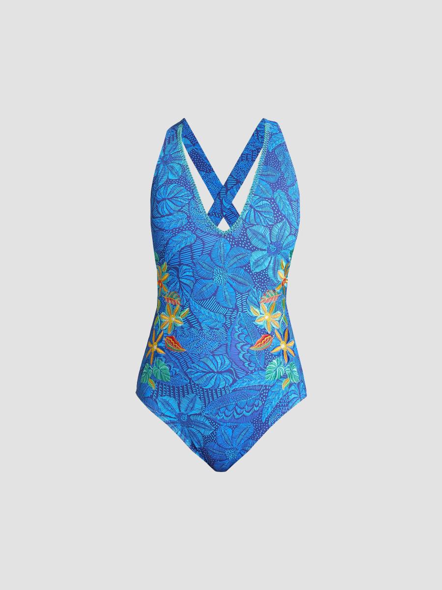 GIVENCHYジバンシー　リネンワンピースロング　ロゴボタン　ターコイズブルー Johnny Was Maris Floral One-Piece Swimsuit | Saks Fifth Avenue