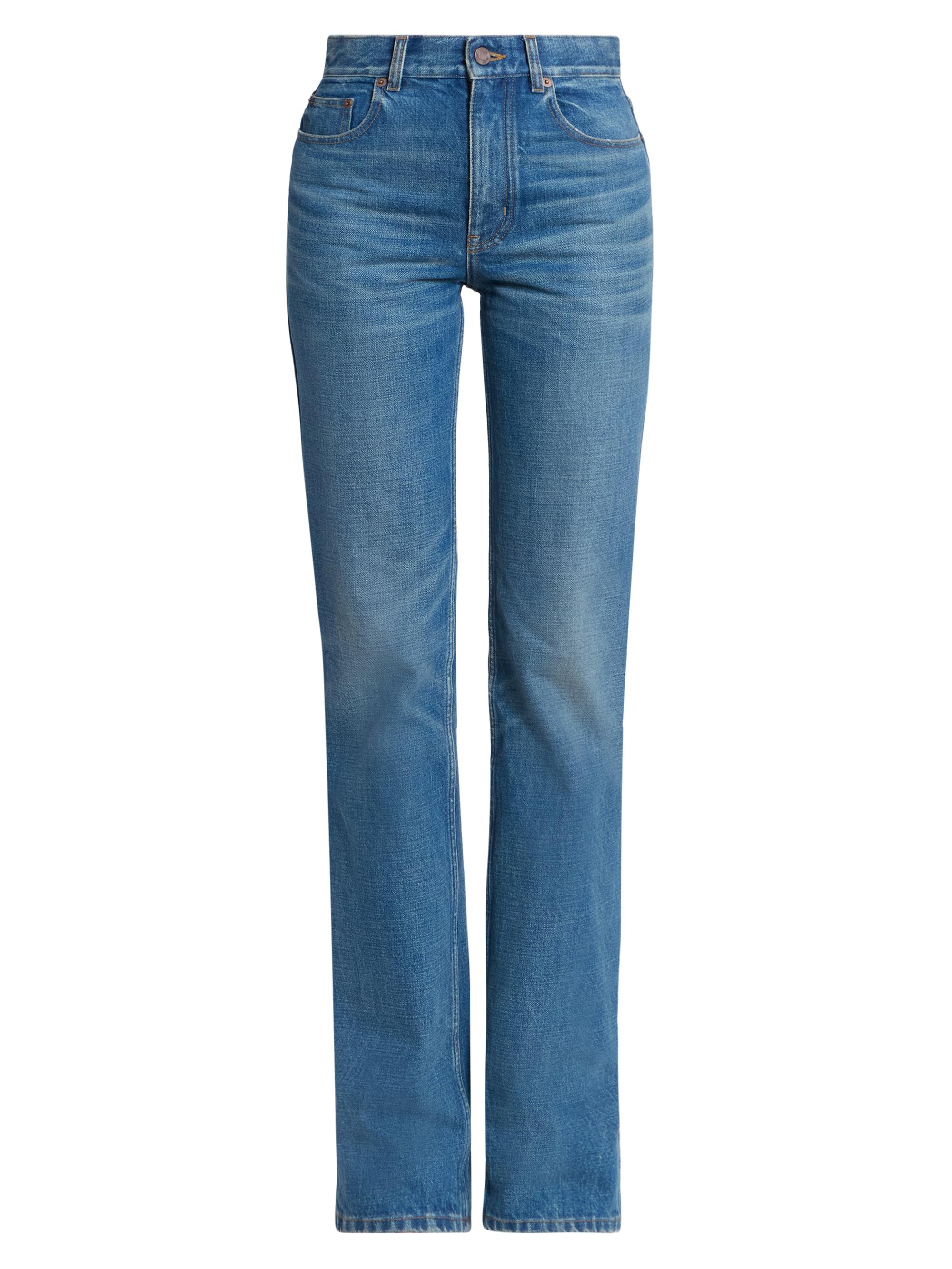 Chloé Women's Whiskered Cotton Straight-Leg Jeans - Dusty Cobalt