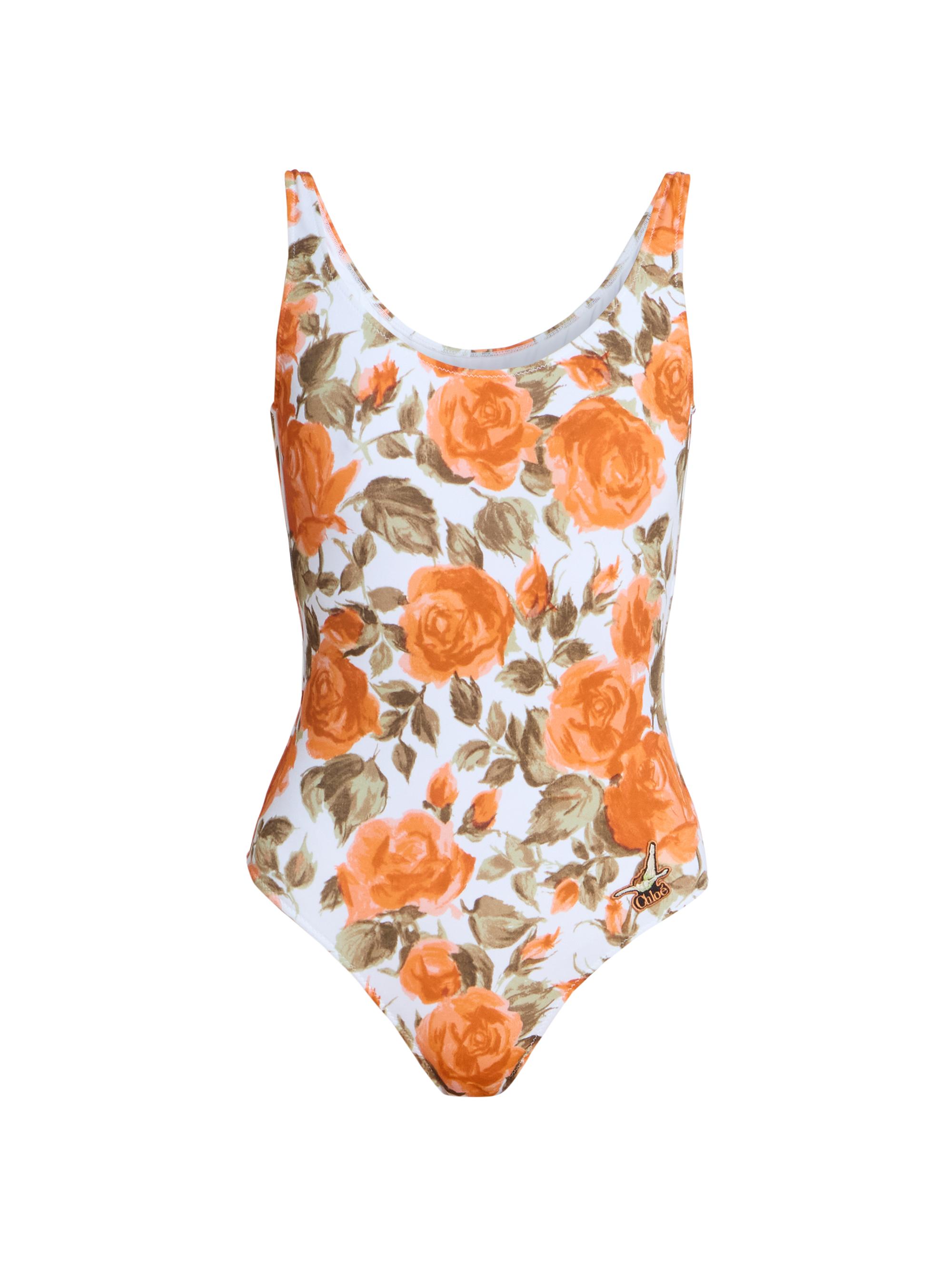 Chloé Women's Floral One-Piece Swimsuit - White Orange