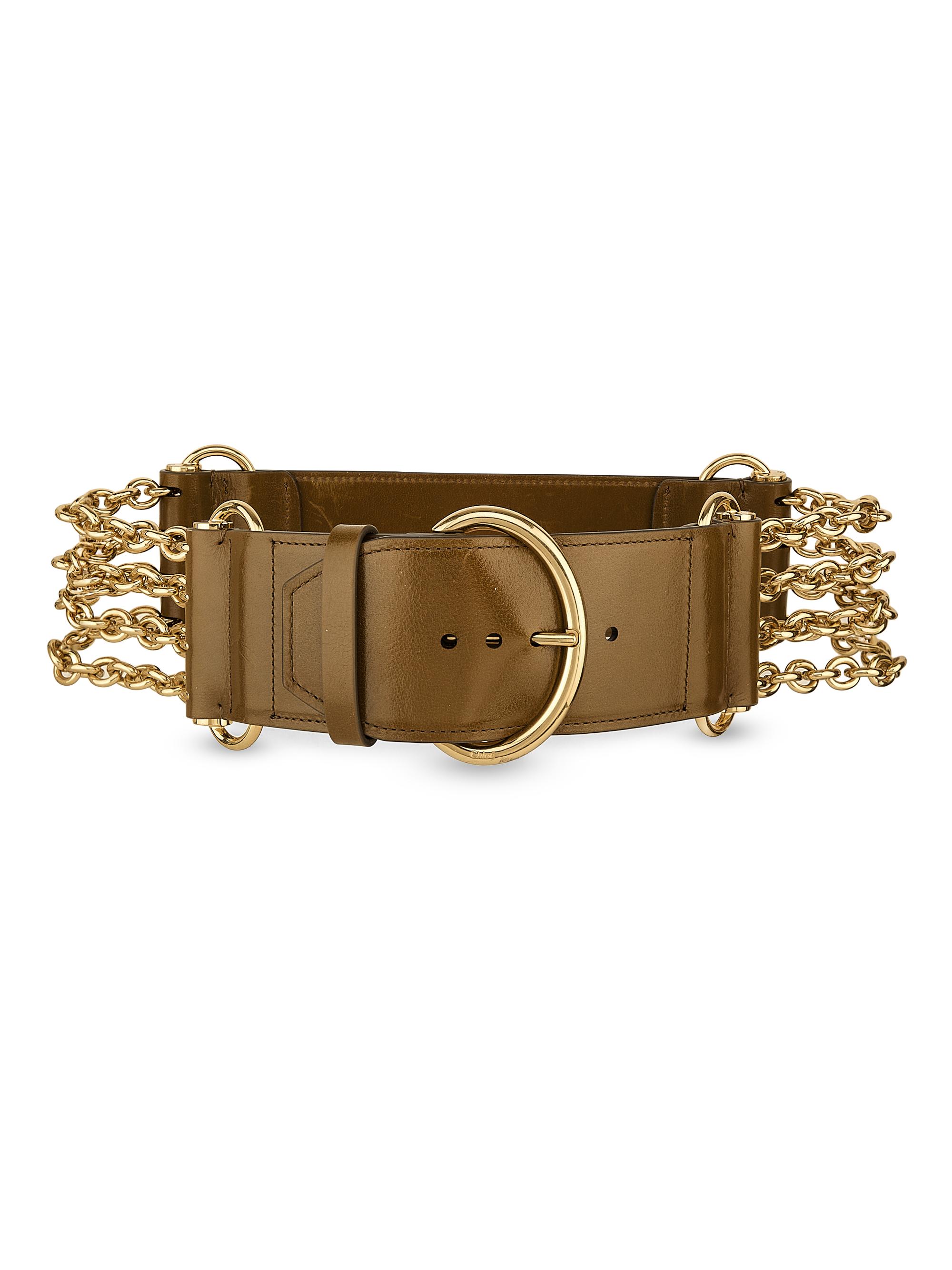 Chloé Women's Camera Chain Leather Belt - Dark Khaki