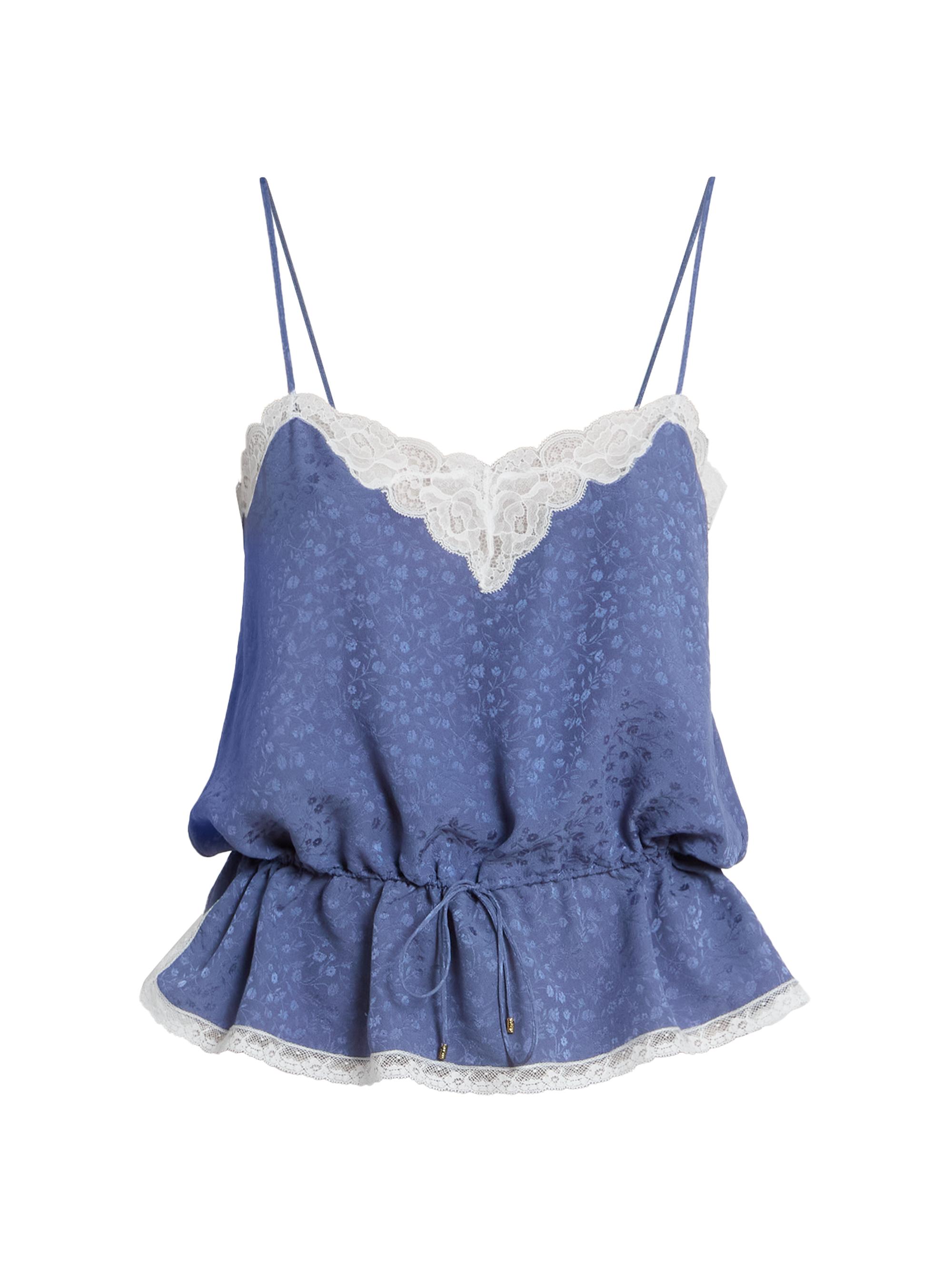 Chloé Women's Floral Lace-Trim Silk Top - Washed Blue